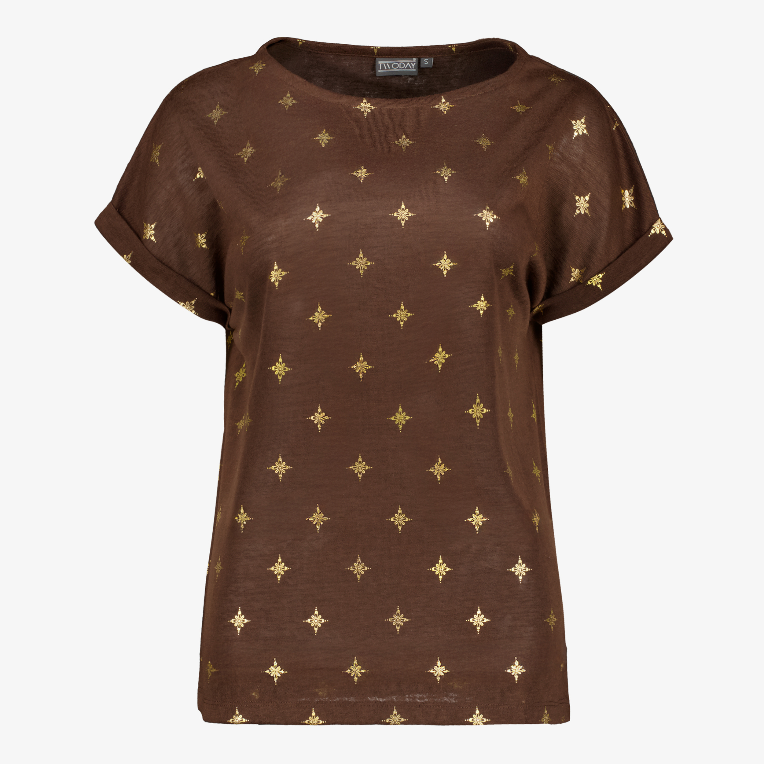 TwoDay dames top met goudkleurige print bruin t-shirts & tops