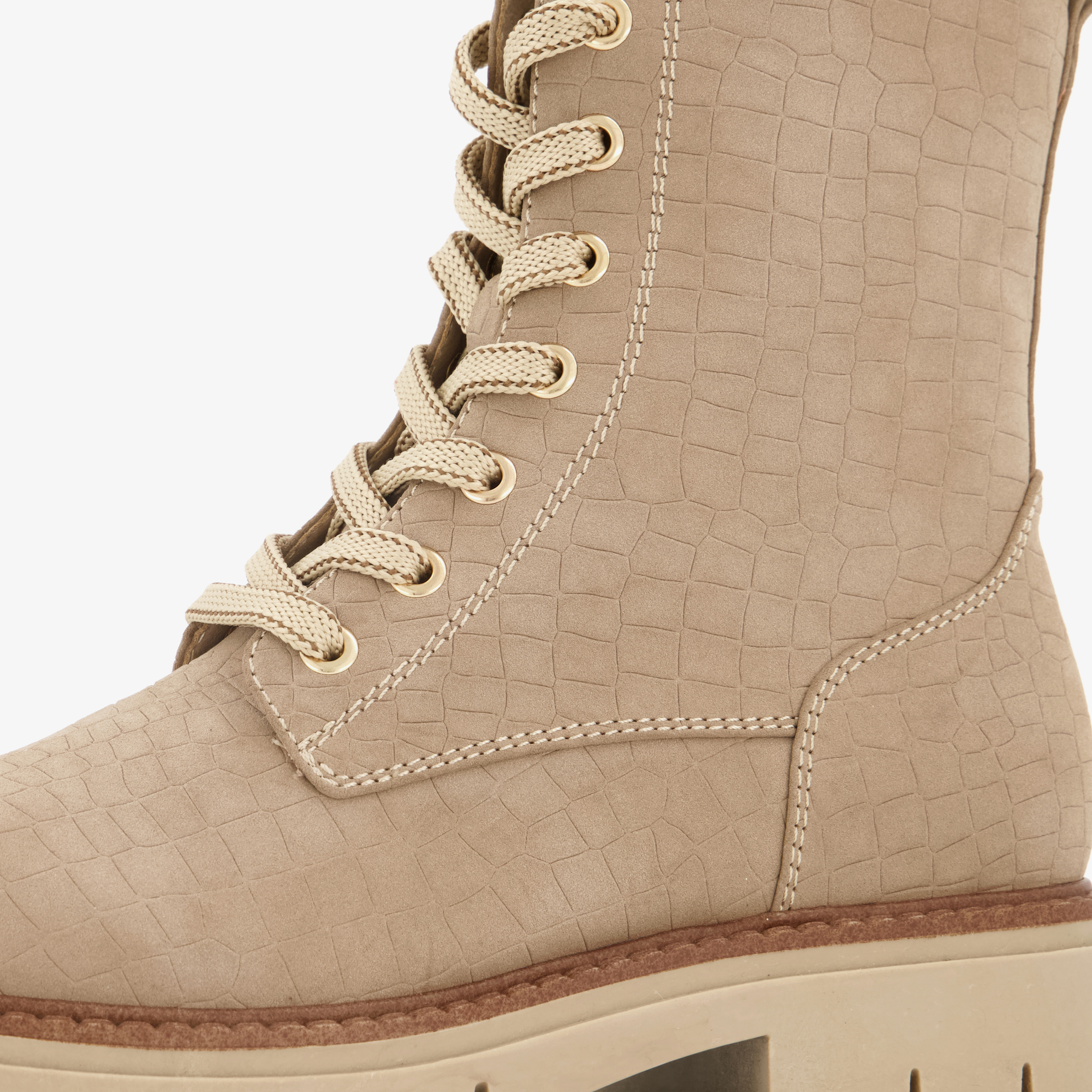 Blue Box dames croco veterboots beige laarzen – foto 5