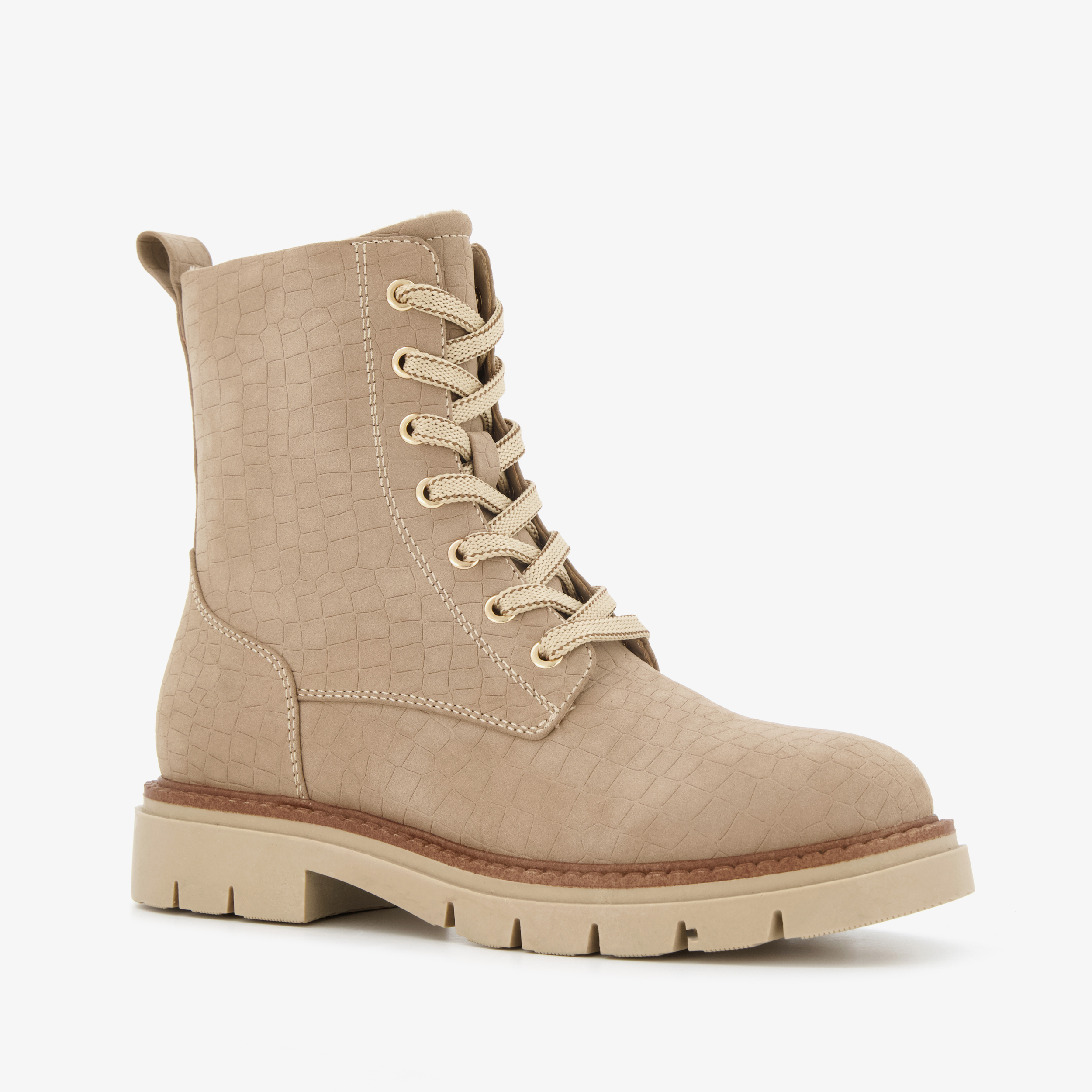 Blue Box dames croco veterboots beige laarzen