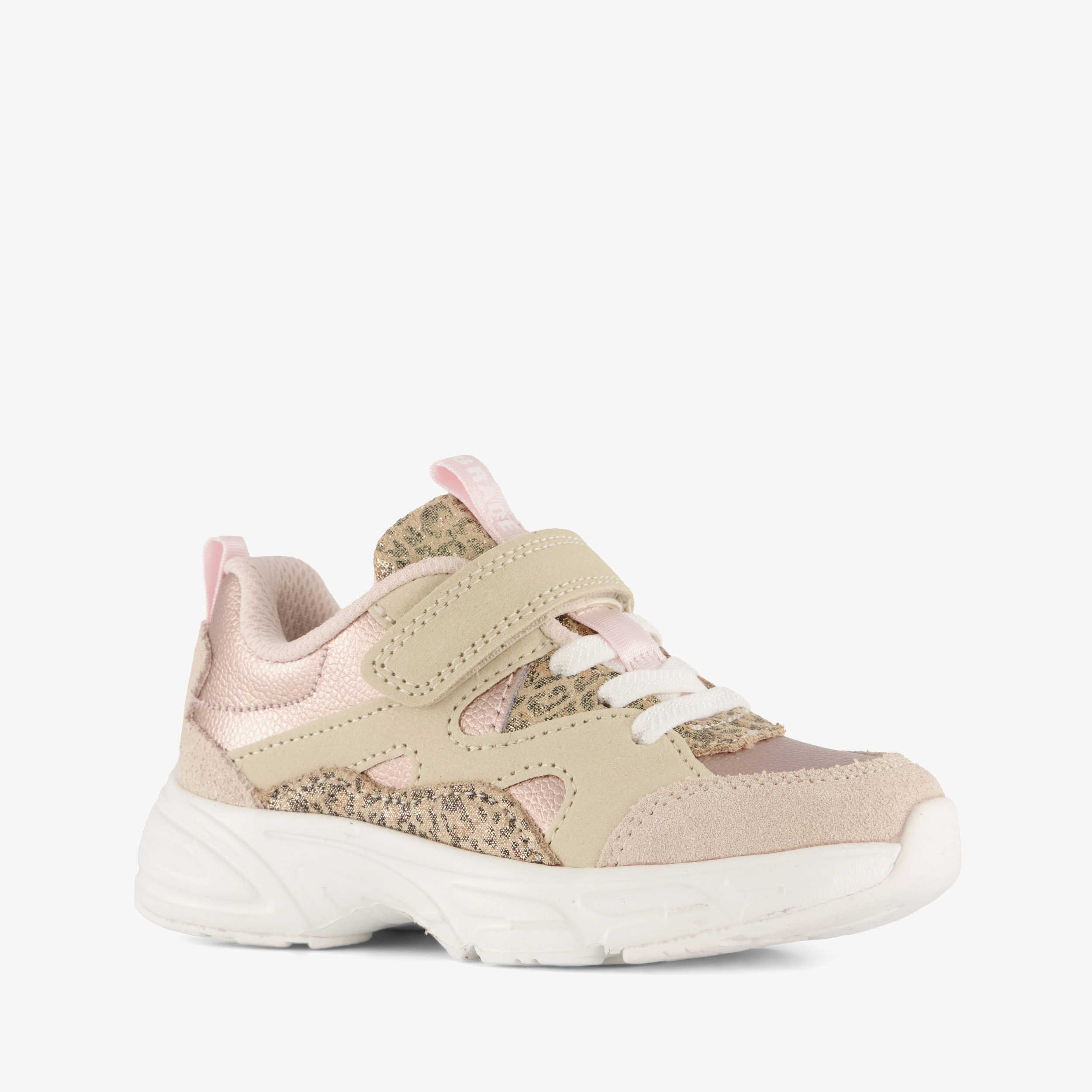 Braqeez leren meisjes sneakers beige panterprint