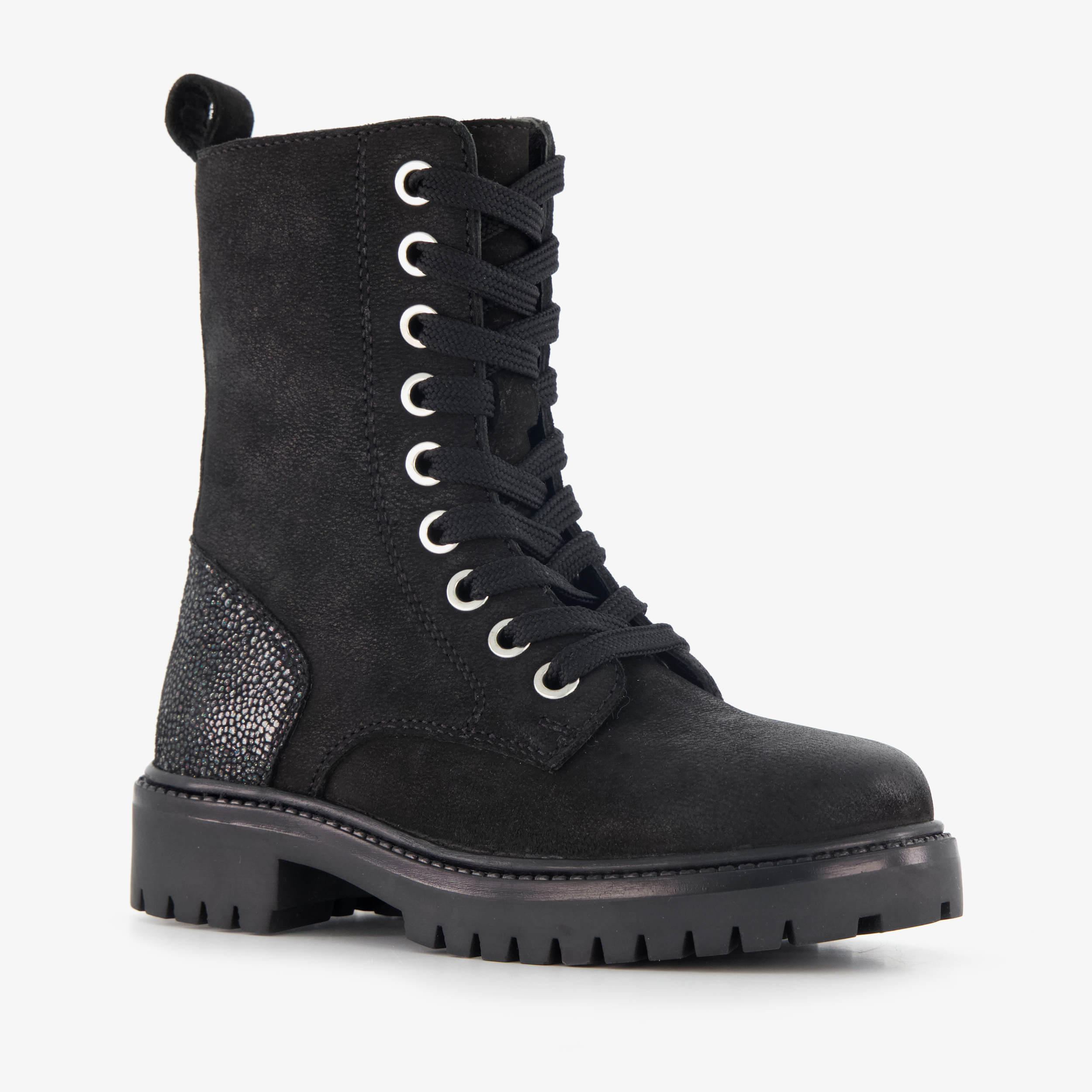 Groot suede meisjes veterboots zwart