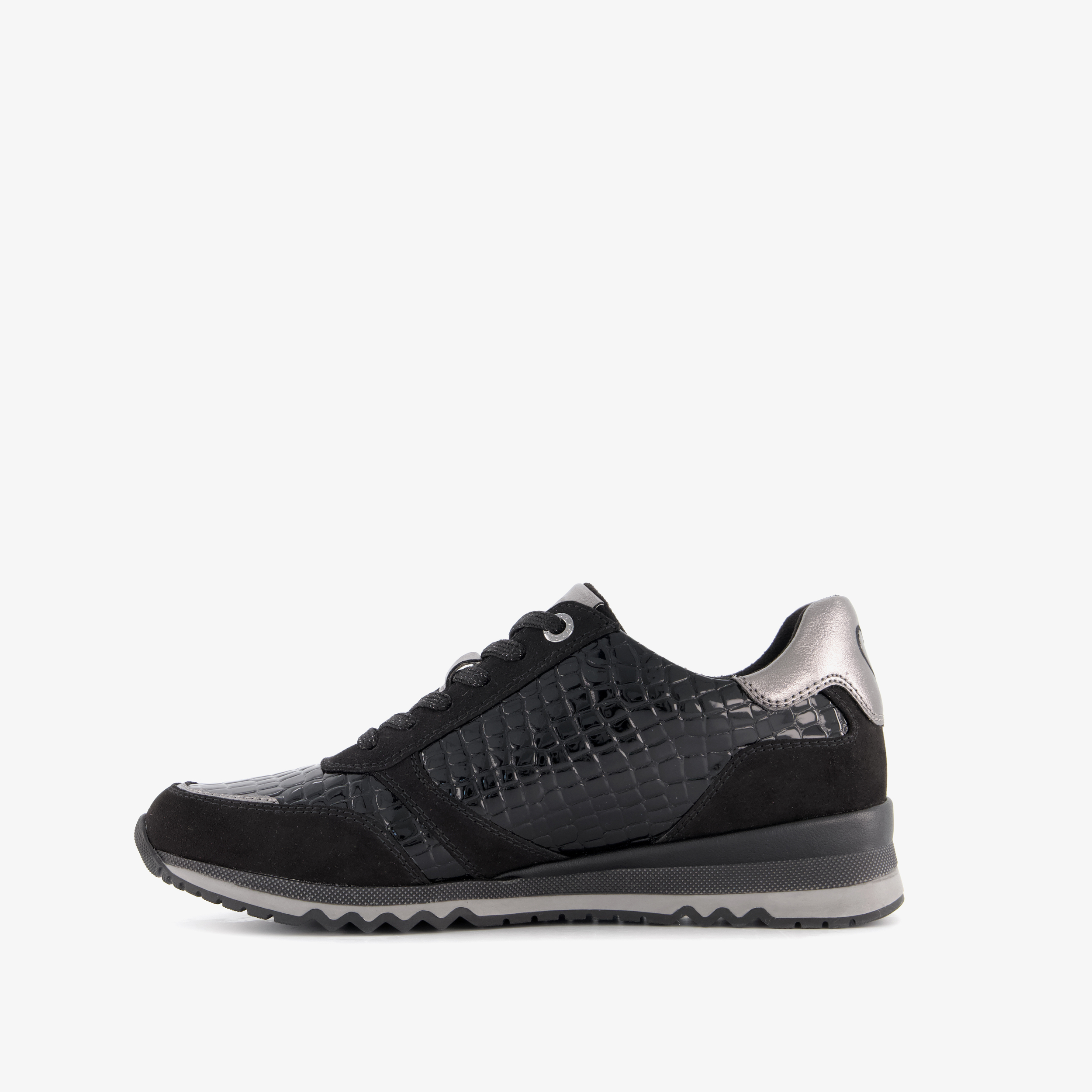 Marco Tozzi dames sneakers met croco dessin zwart