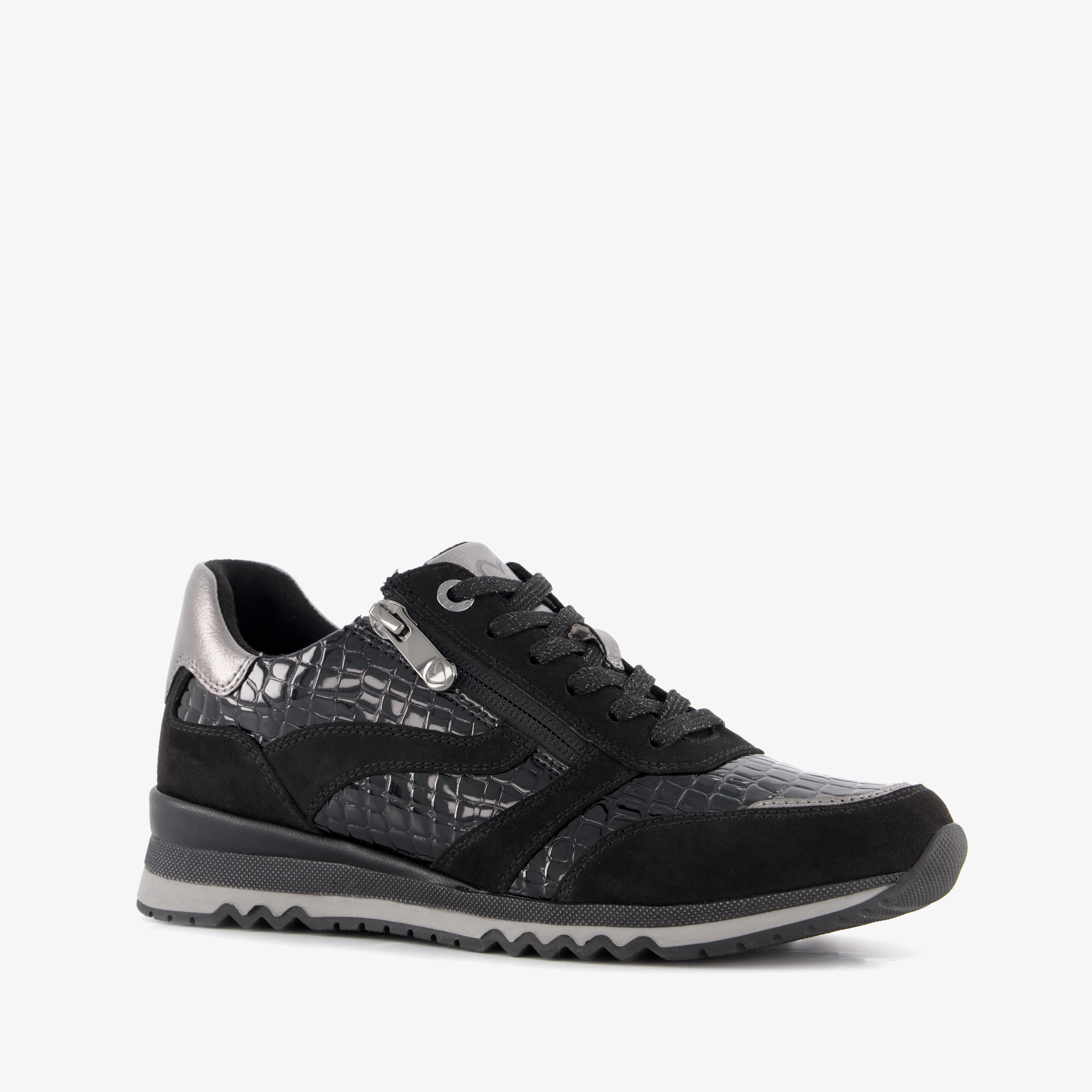Marco Tozzi dames sneakers met croco dessin zwart