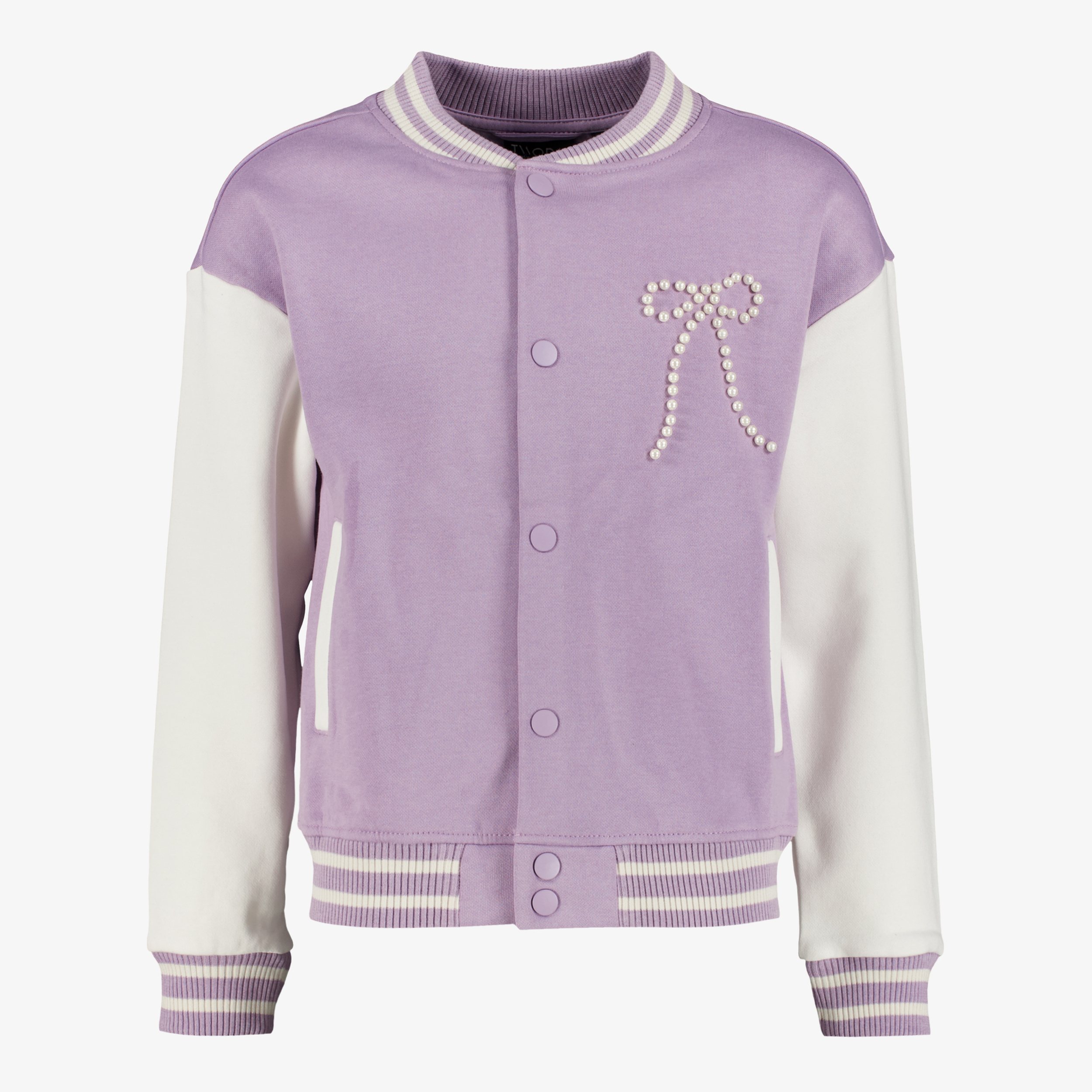 TwoDay meisjes baseball jas met kralen strik paars wit