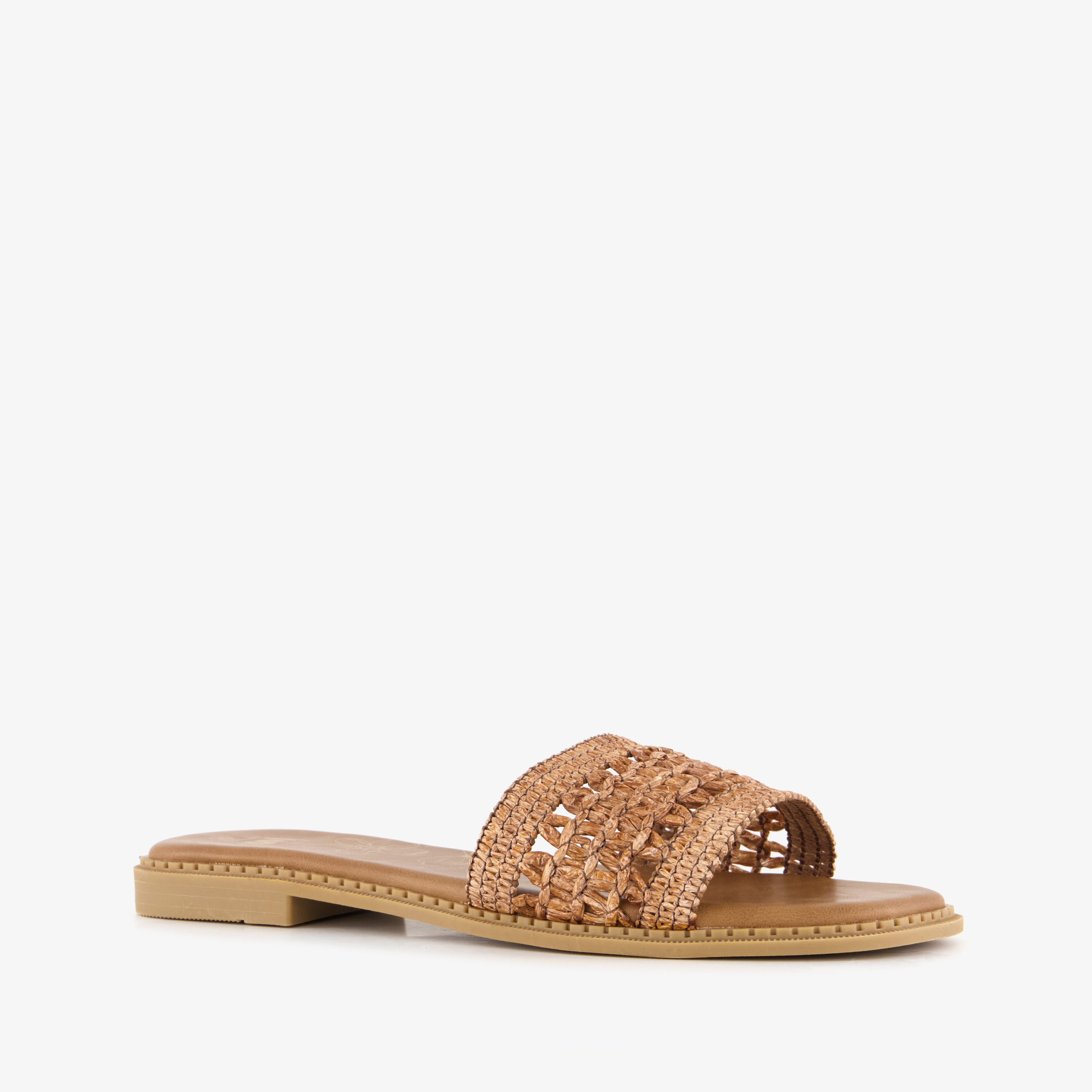 Dames slippers met gevlochten band bruin