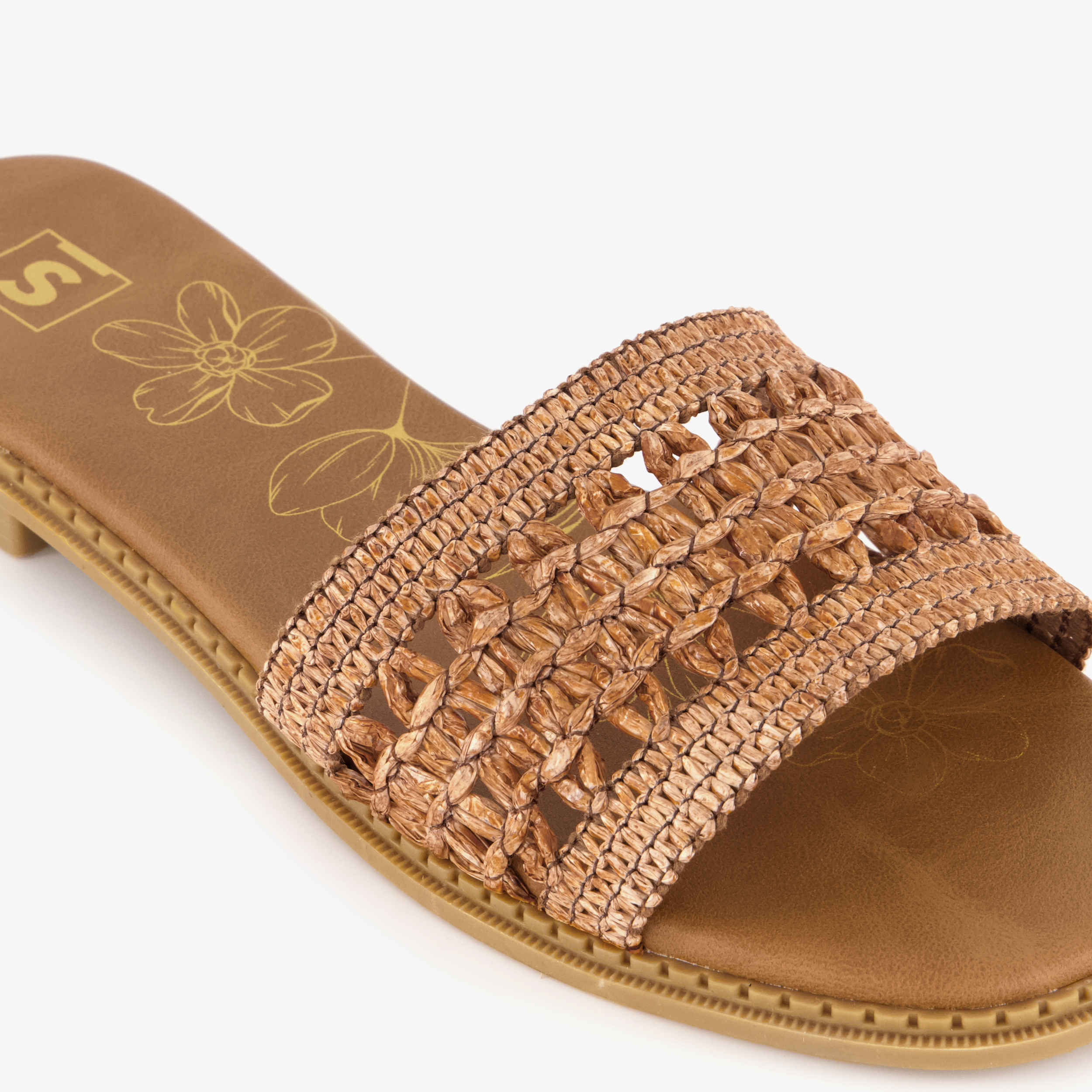 Dames slippers met gevlochten band bruin – foto 5