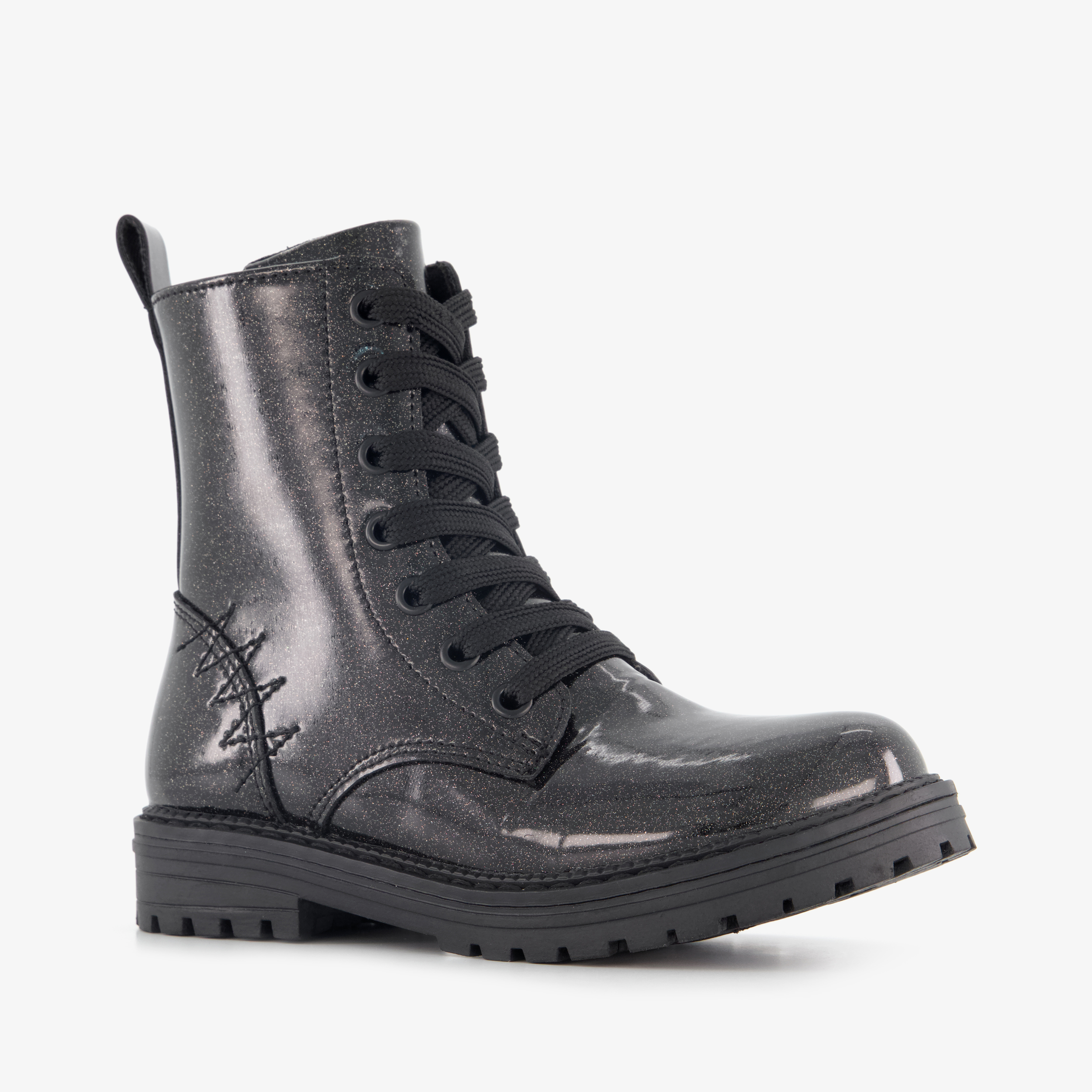 Blue Box meisjes veterboots met glitters zwart