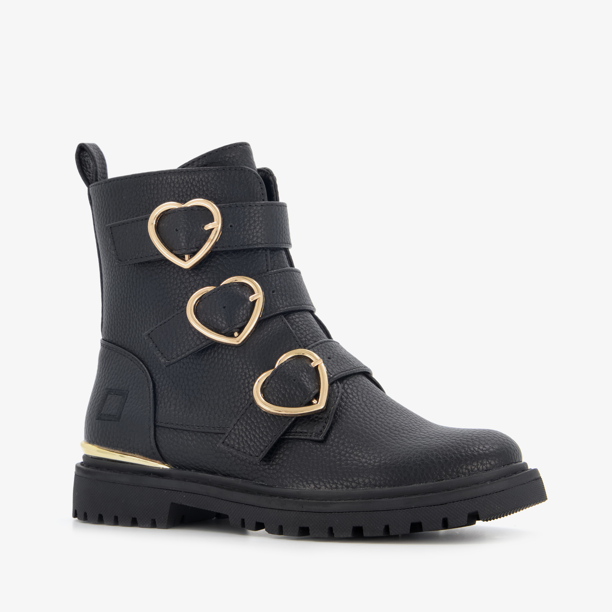 Blue Box meisjes biker boots zwart met hartjes gespen enkellaarzen