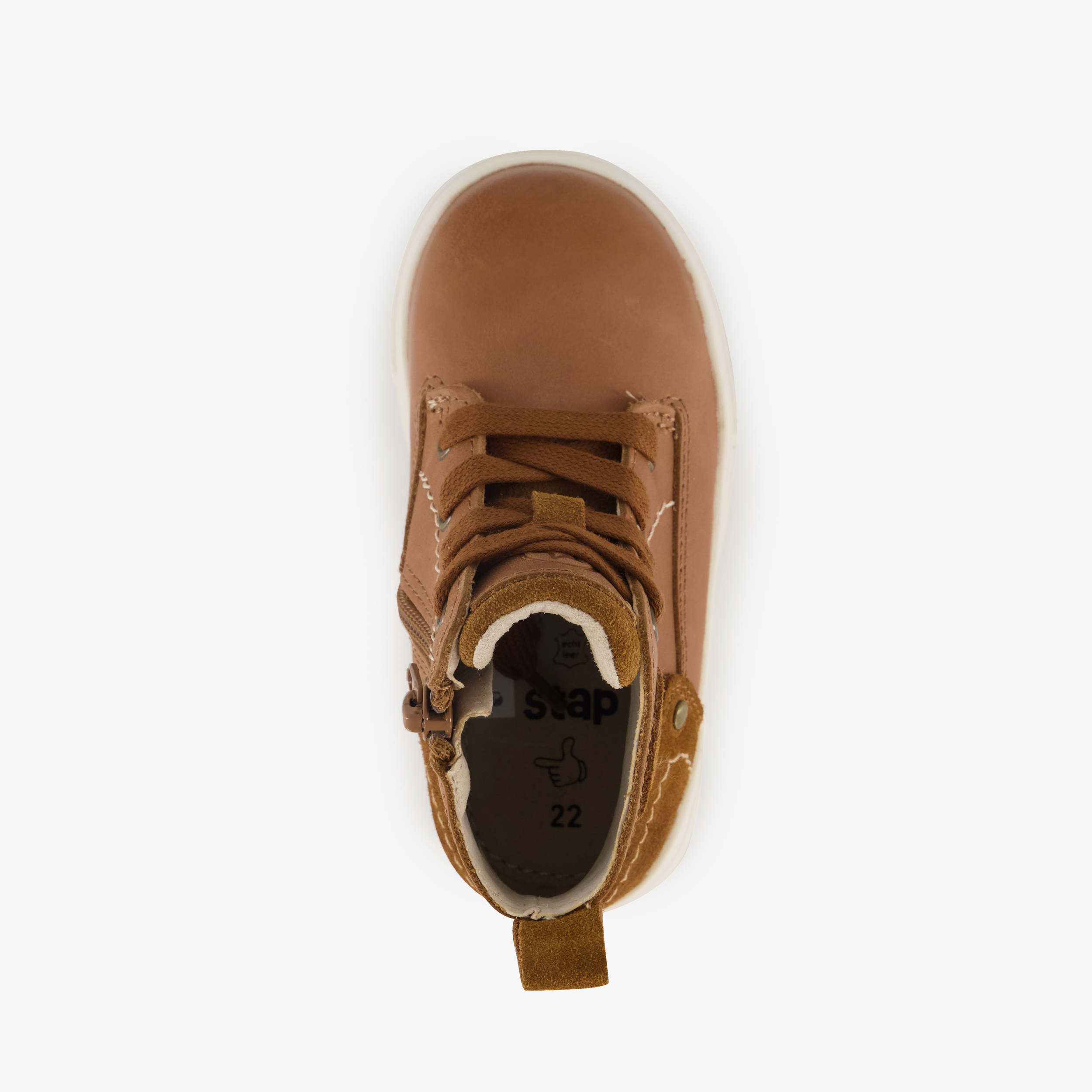 Stap leren jongens veterboots cognac bruin – foto 4
