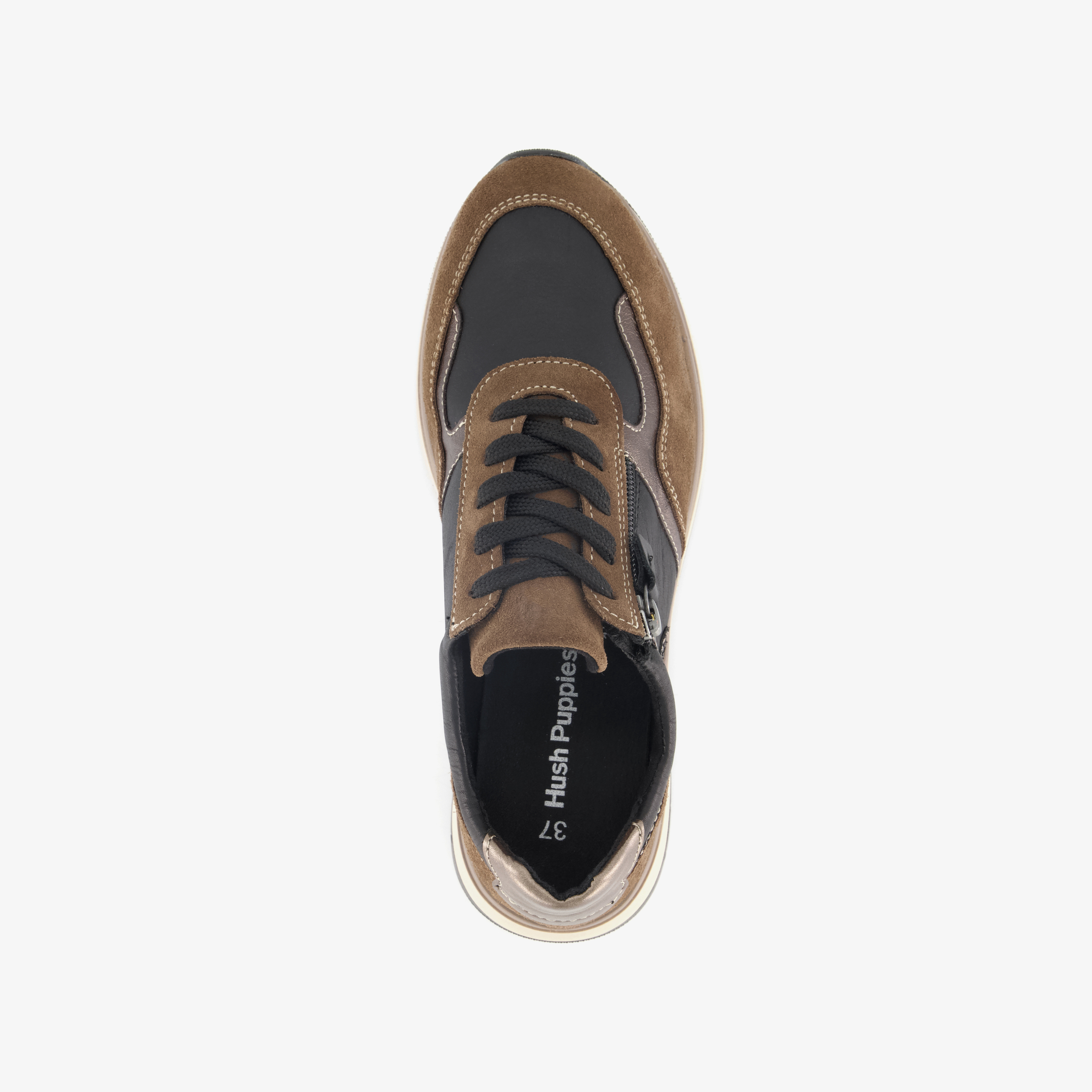 Hush Puppies leren dames sneakers zwart bruin – foto 4