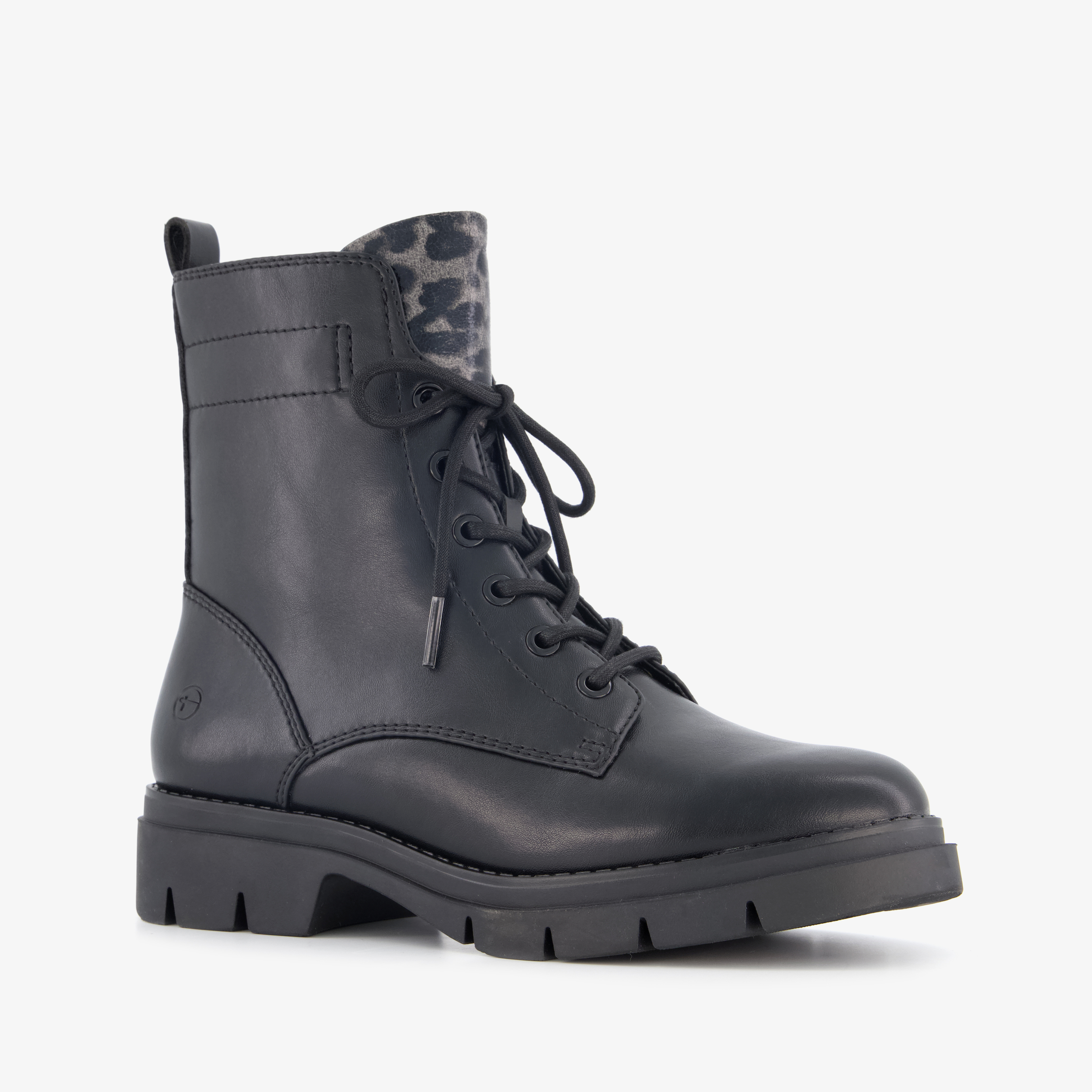 Tamaris dames veterboots met luipaardprint zwart laarzen