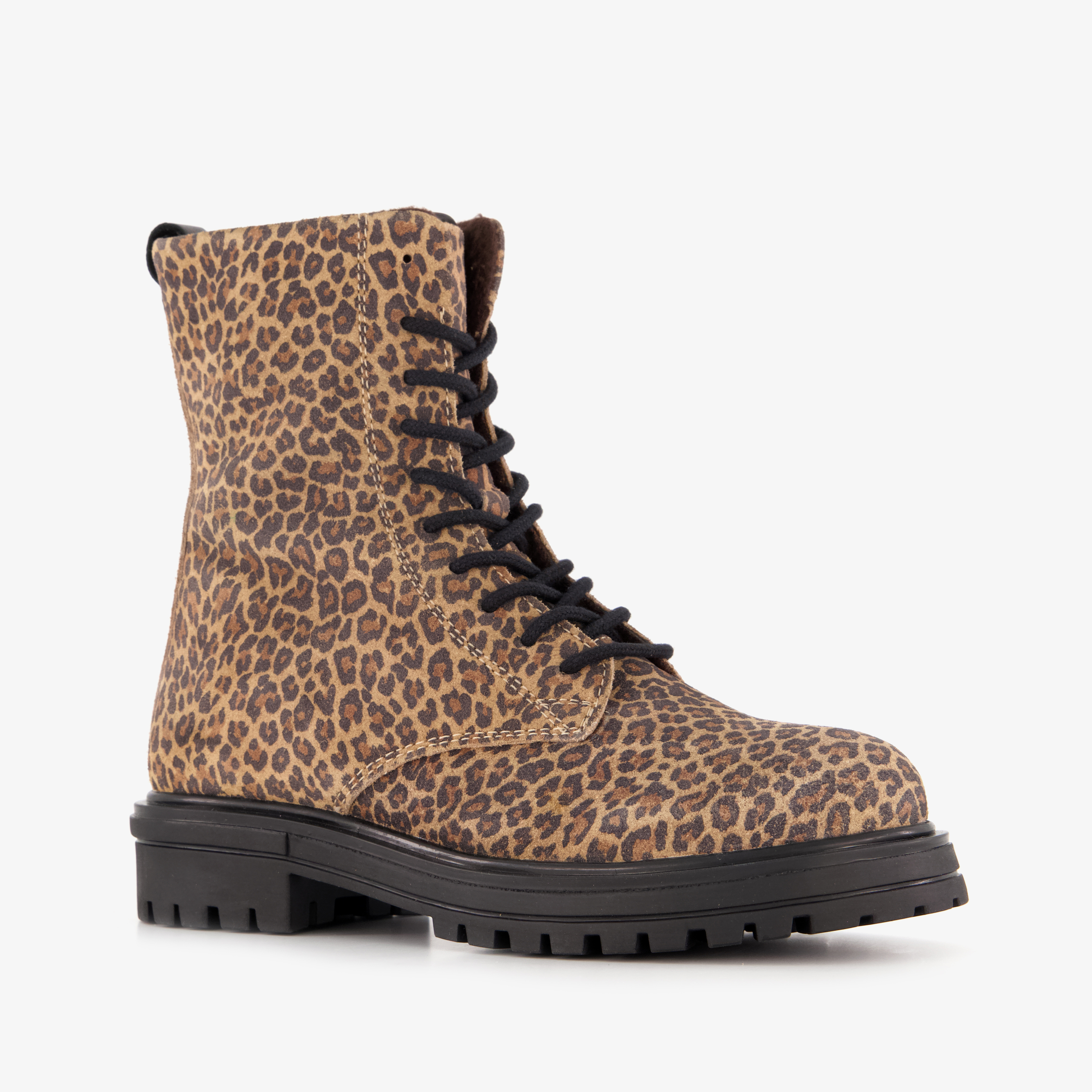 Groot suède meisjes veterboots met luipaardprint