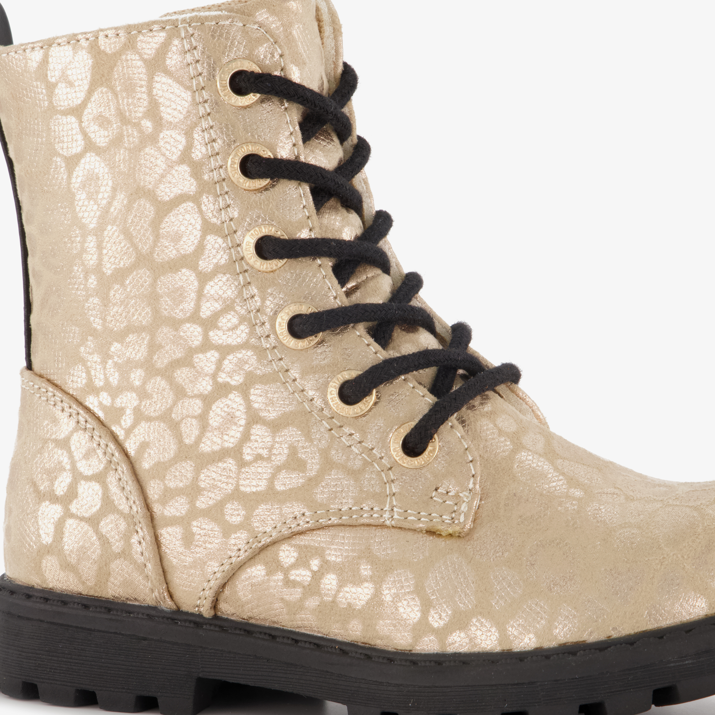 Blue Box meisjes veterboots met luipaardprint goud – foto 5