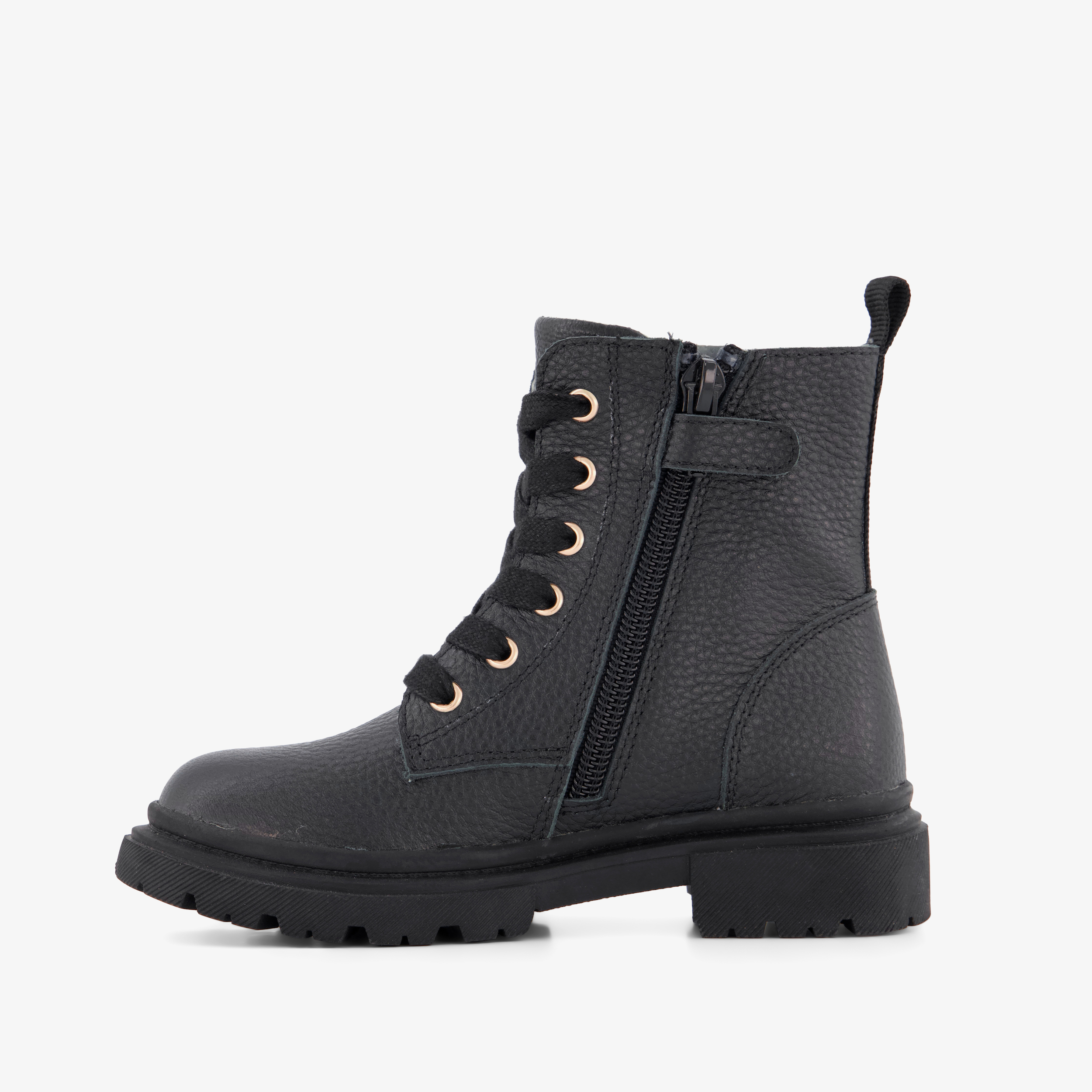 Stap leren meisjes veterboots met strik zwart