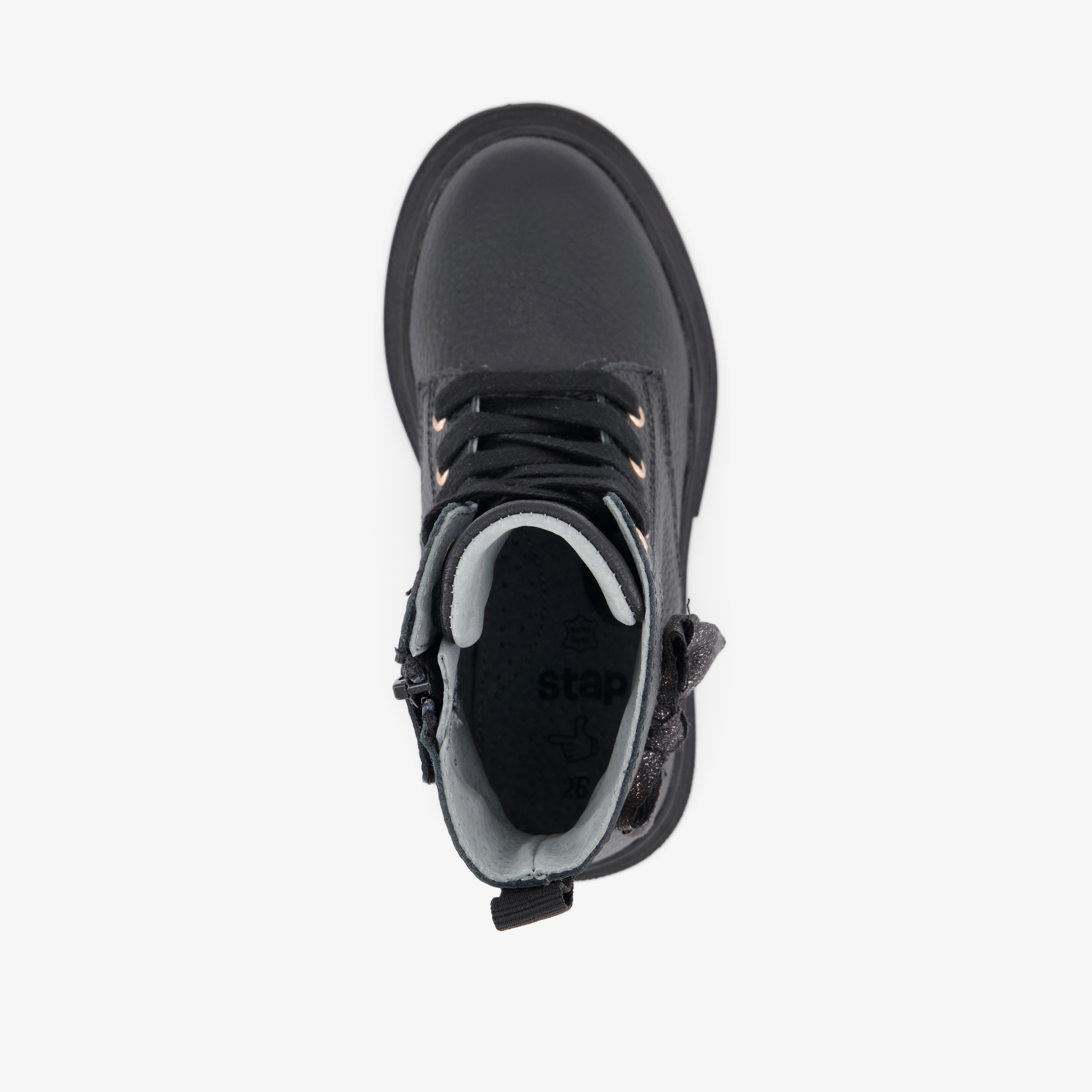 Stap leren meisjes veterboots met strik zwart – foto 4