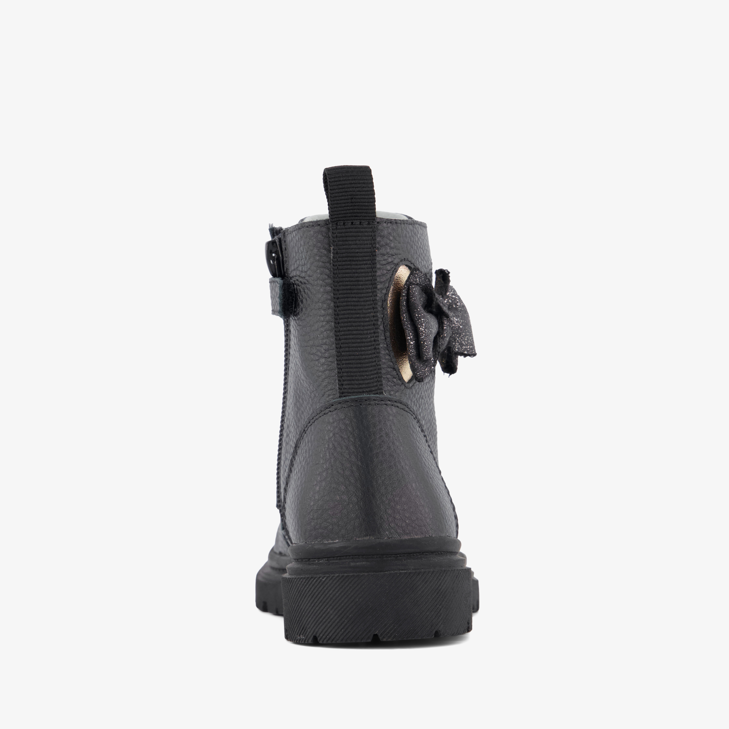 Stap leren meisjes veterboots met strik zwart – foto 2