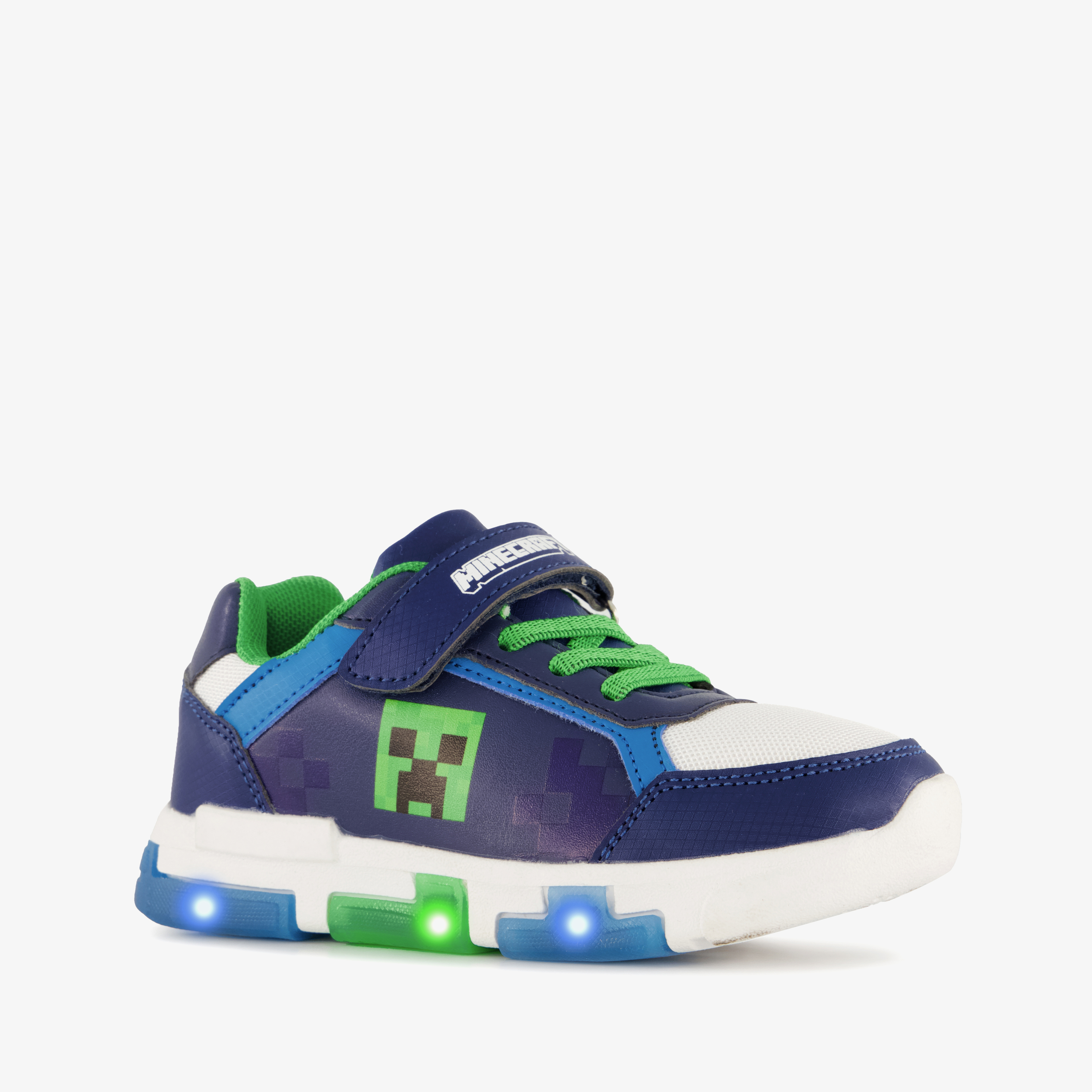 Minecraft jongens sneakers blauw groen met lichtjes