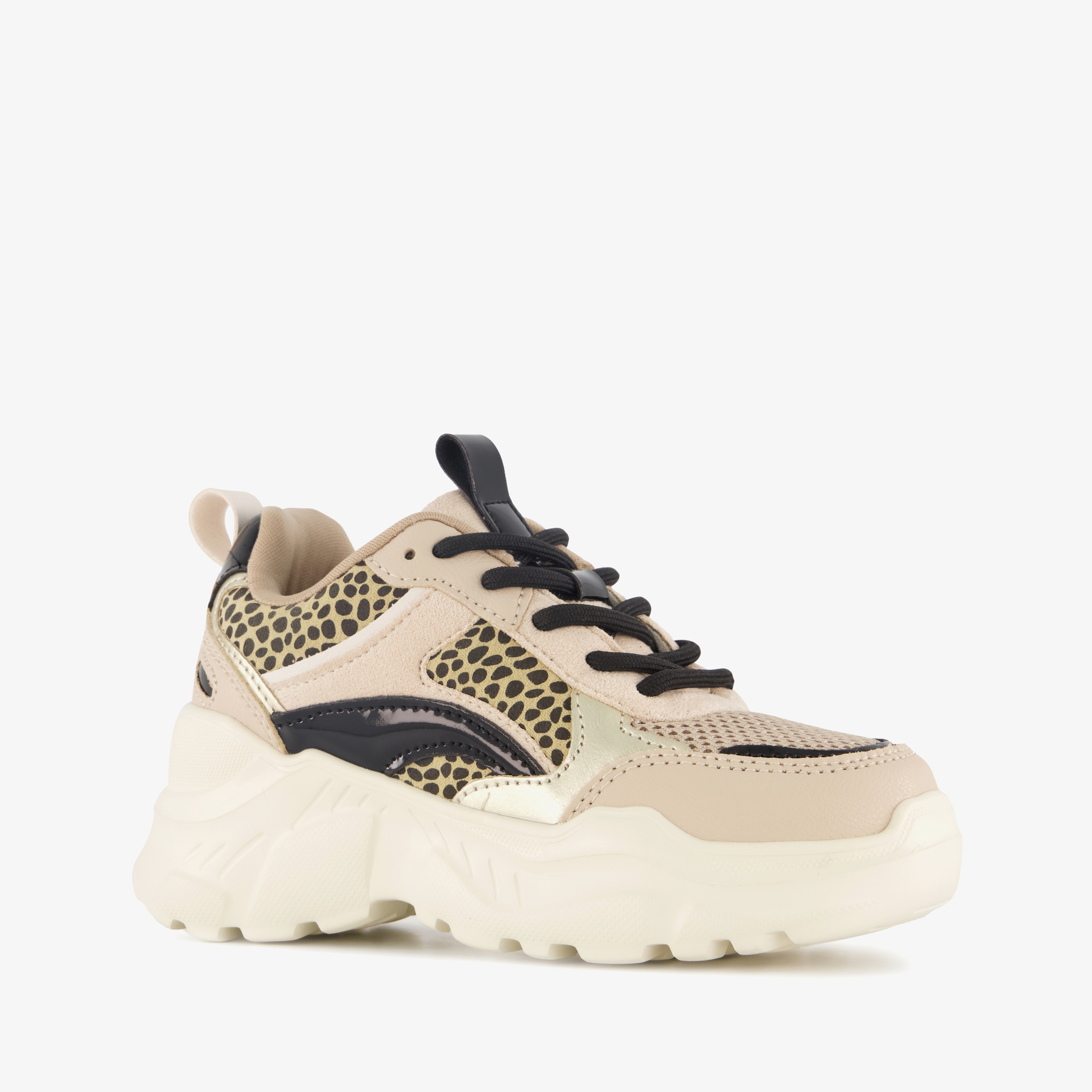 Blue Box meisjes dad sneakers met panterprint beige