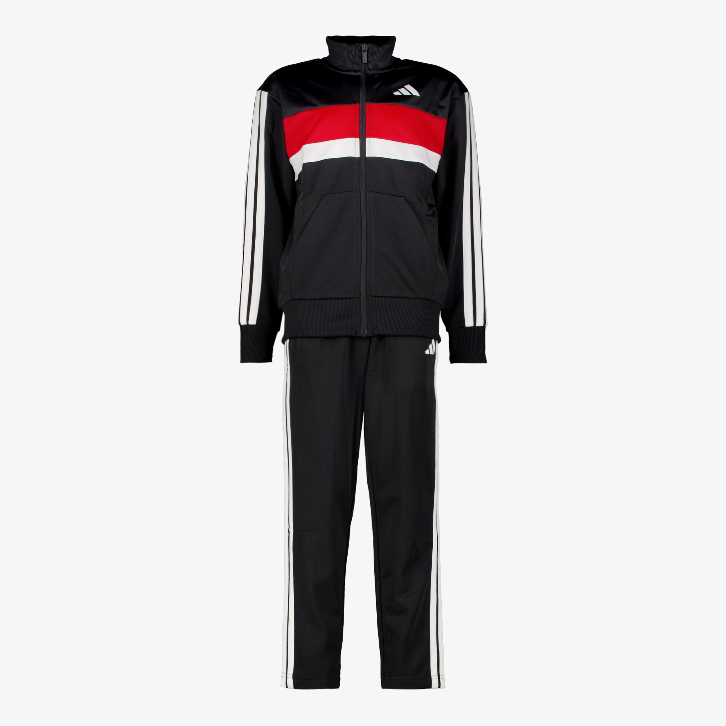 Adidas J 3S TIB FT TS kinder trainingspak zwart rood Adidas J 3S TIB FT TS kinder trainingspak zwart rood