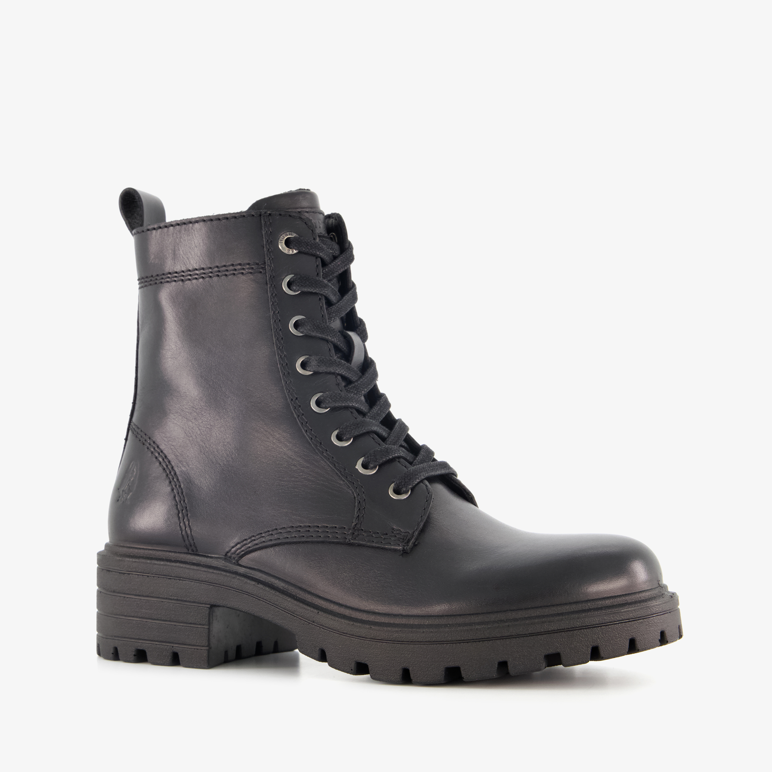 Hush Puppies leren dames veterboots zwart enkellaarzen