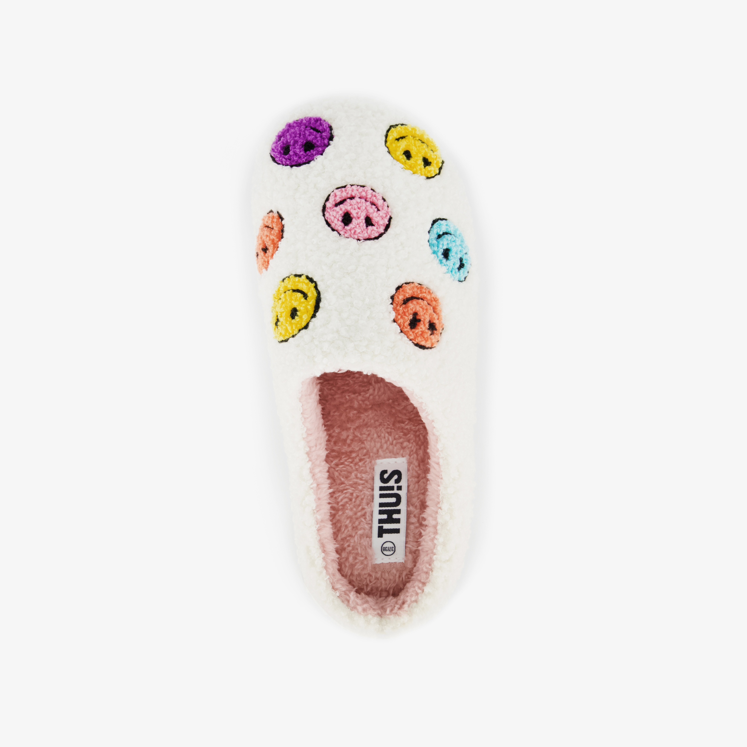 Thu!s dames teddy instap pantoffels met smileys beige – foto 4