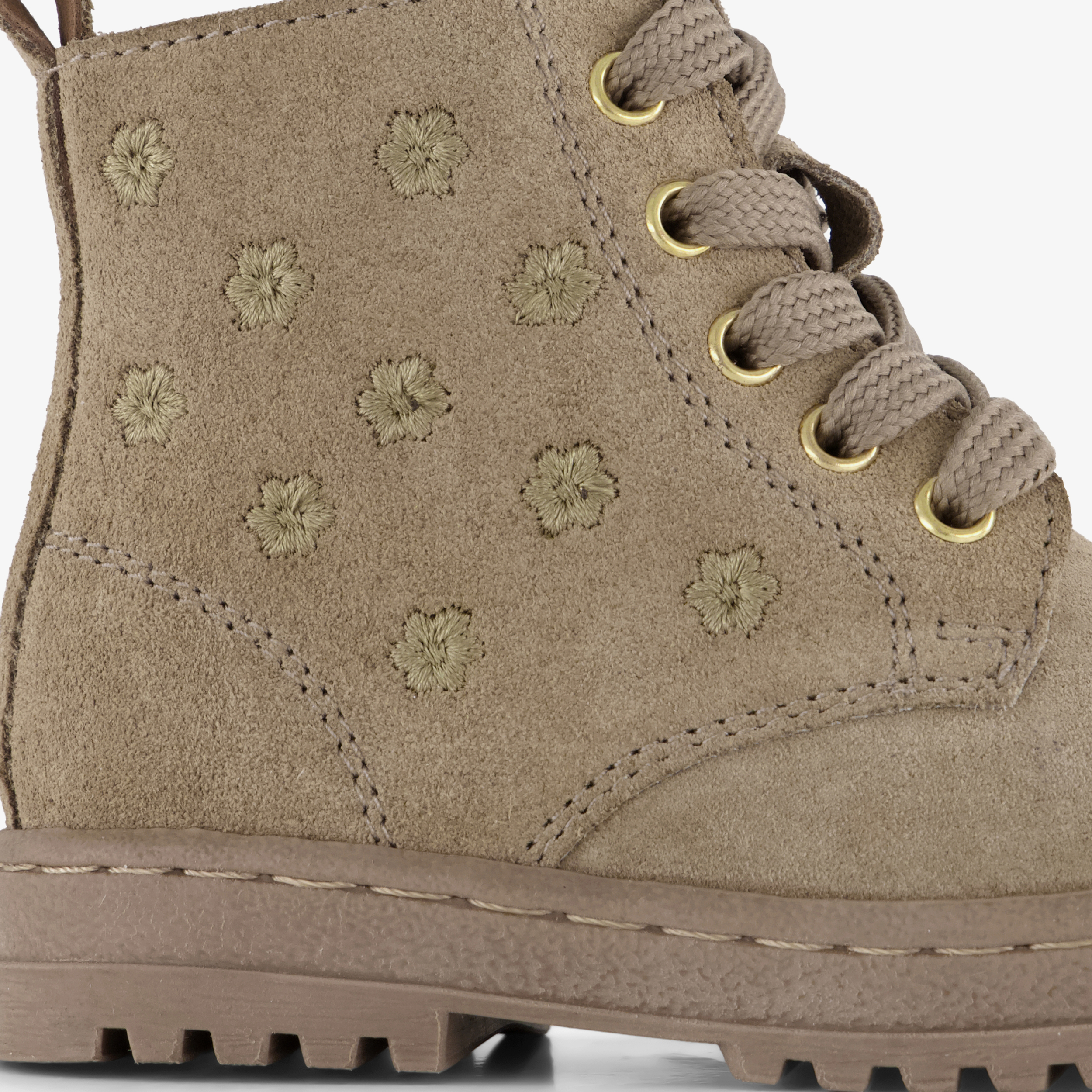 Groot suède meisjes veterboots met bloemetjes taupe – foto 5