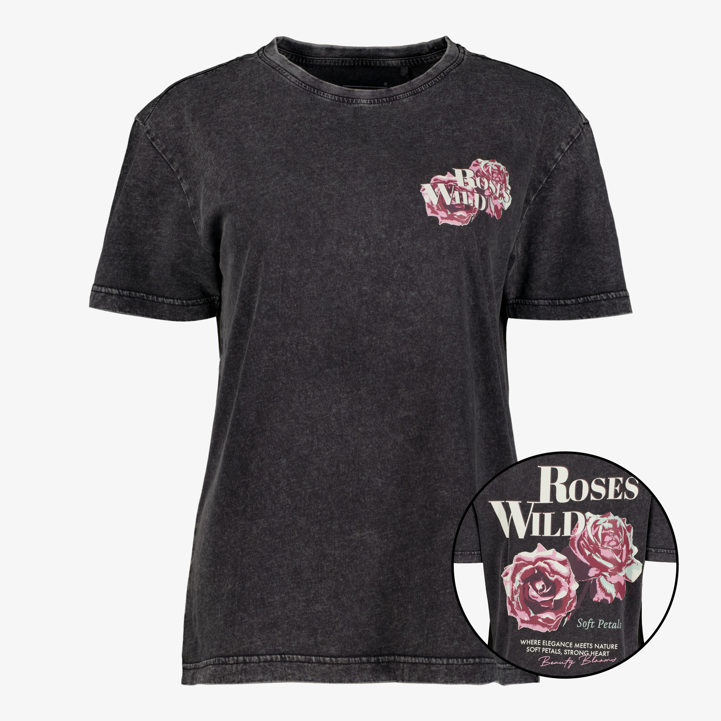TwoDay dames acid wash T-shirt met backprint zwart t-shirts & tops