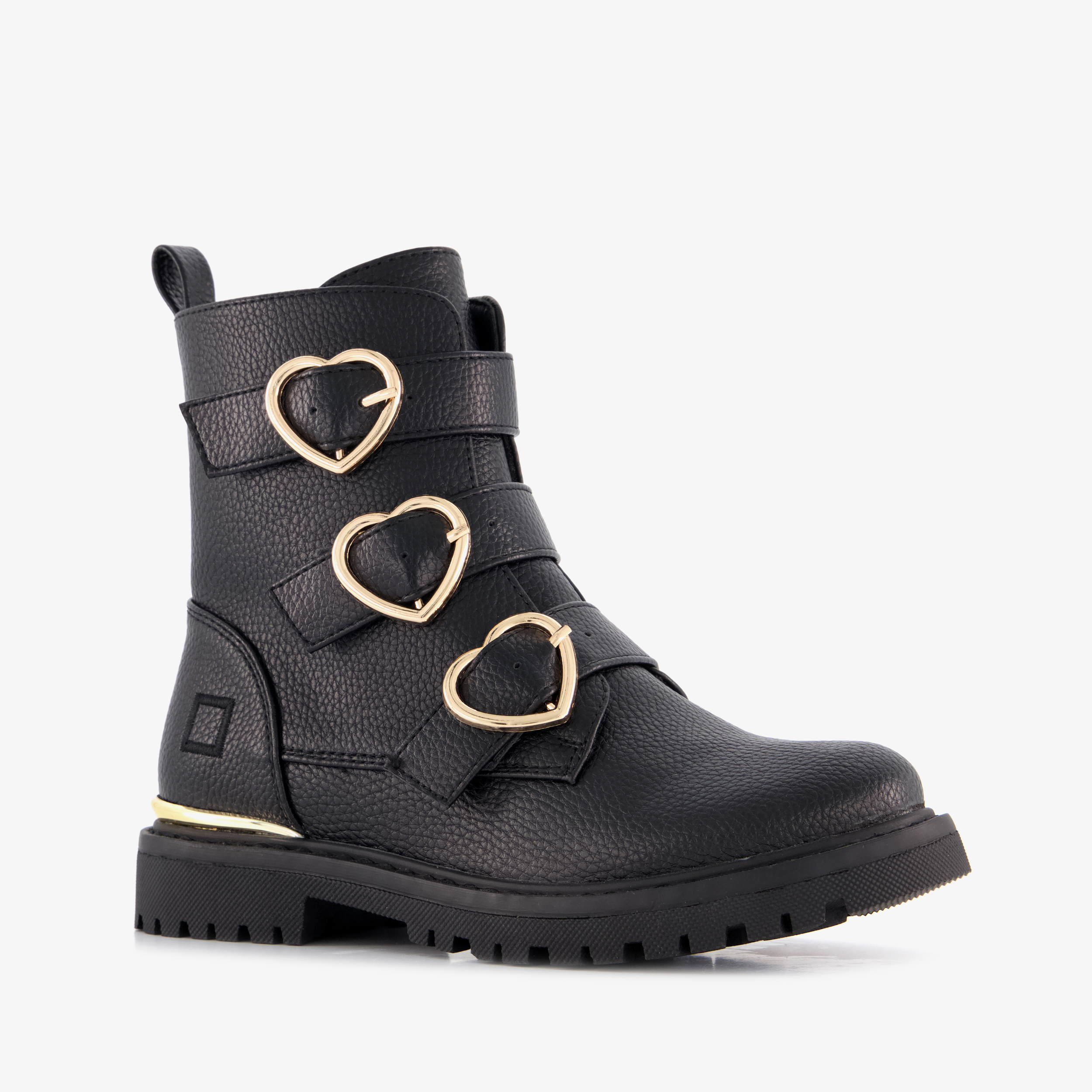 Blue Box meisjes biker boots zwart met hartjes gespen enkellaarzen