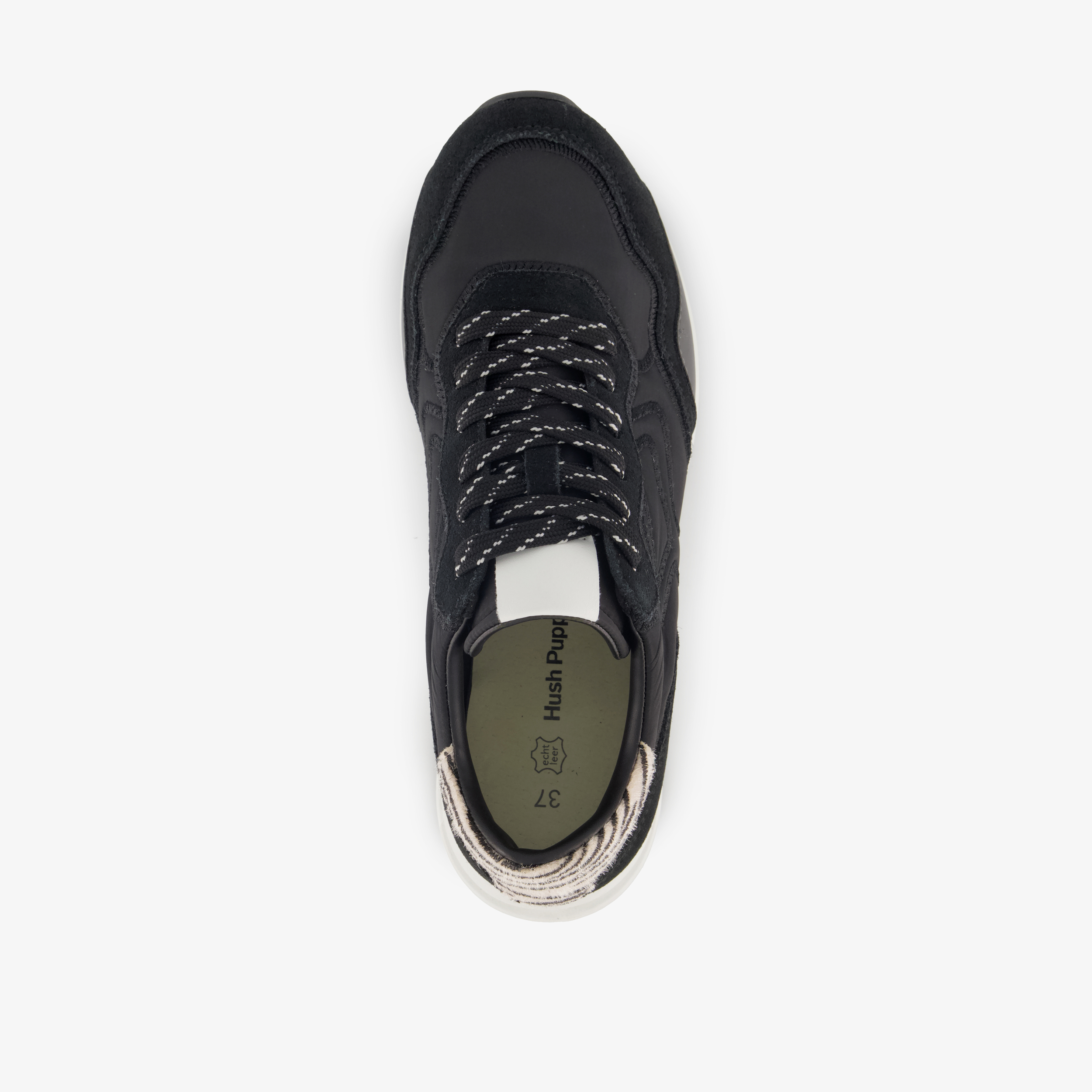 Hush Puppies suède dames sneakers met zebraprint details zwart – foto 4