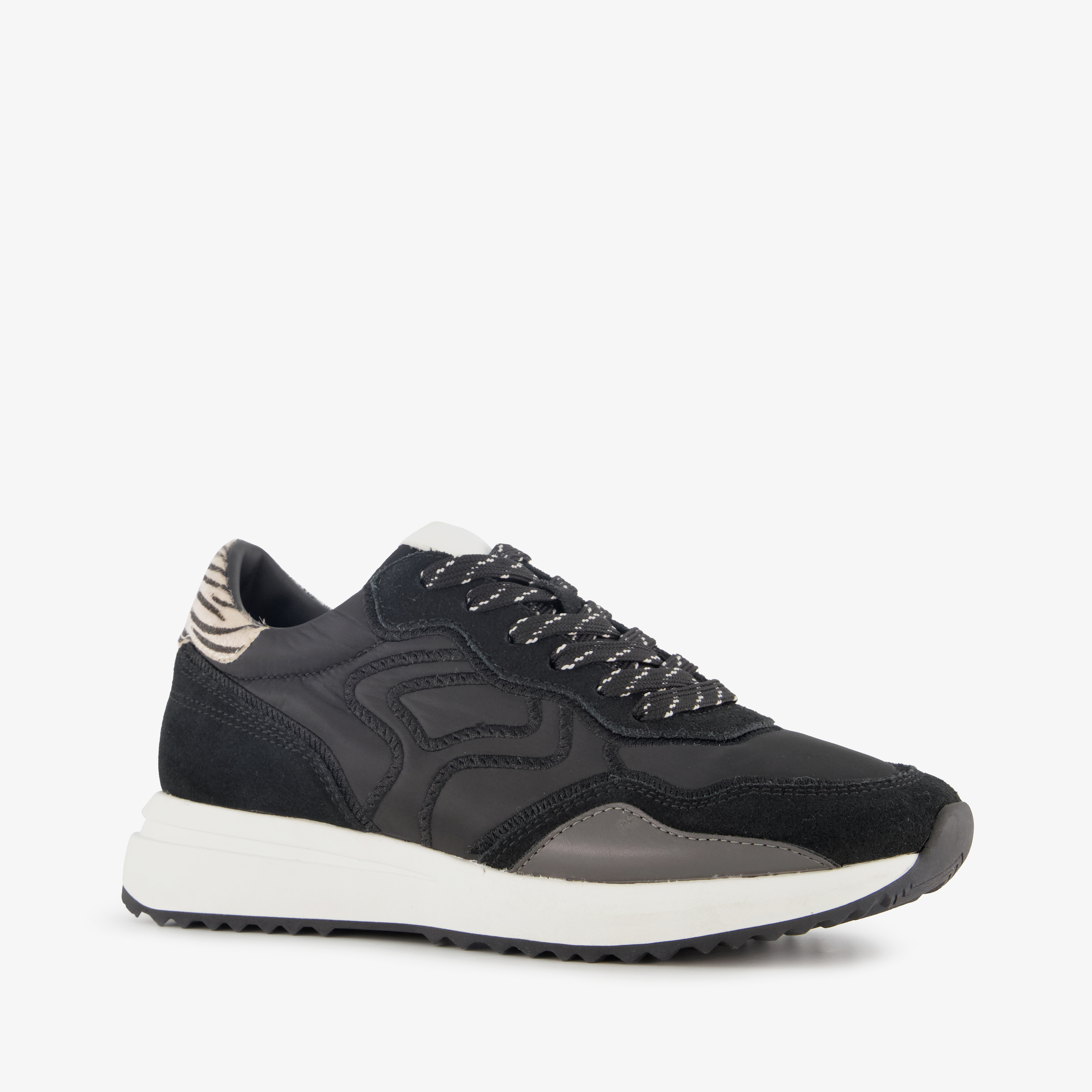 Hush Puppies suède dames sneakers met zebraprint details zwart