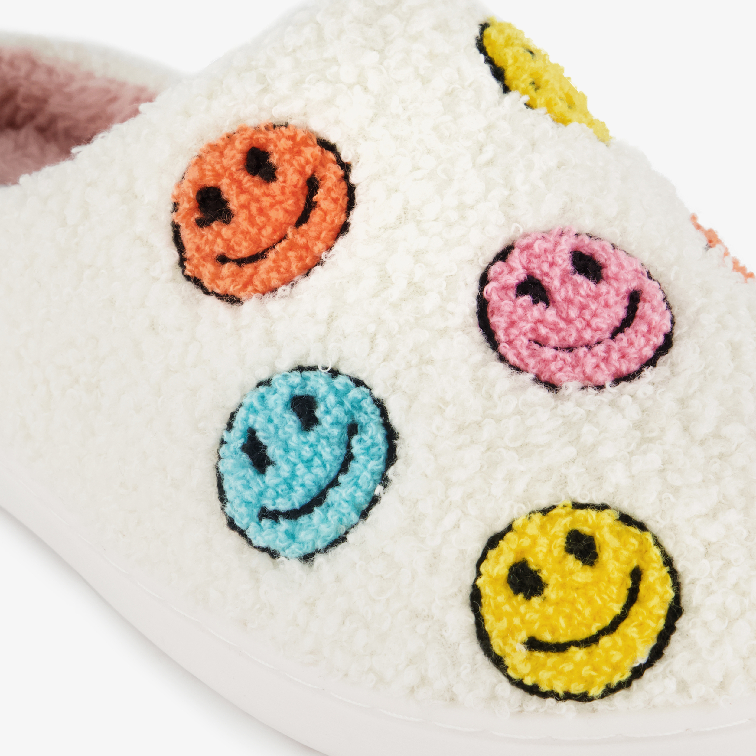 Thu!s dames teddy instap pantoffels met smileys beige – foto 5