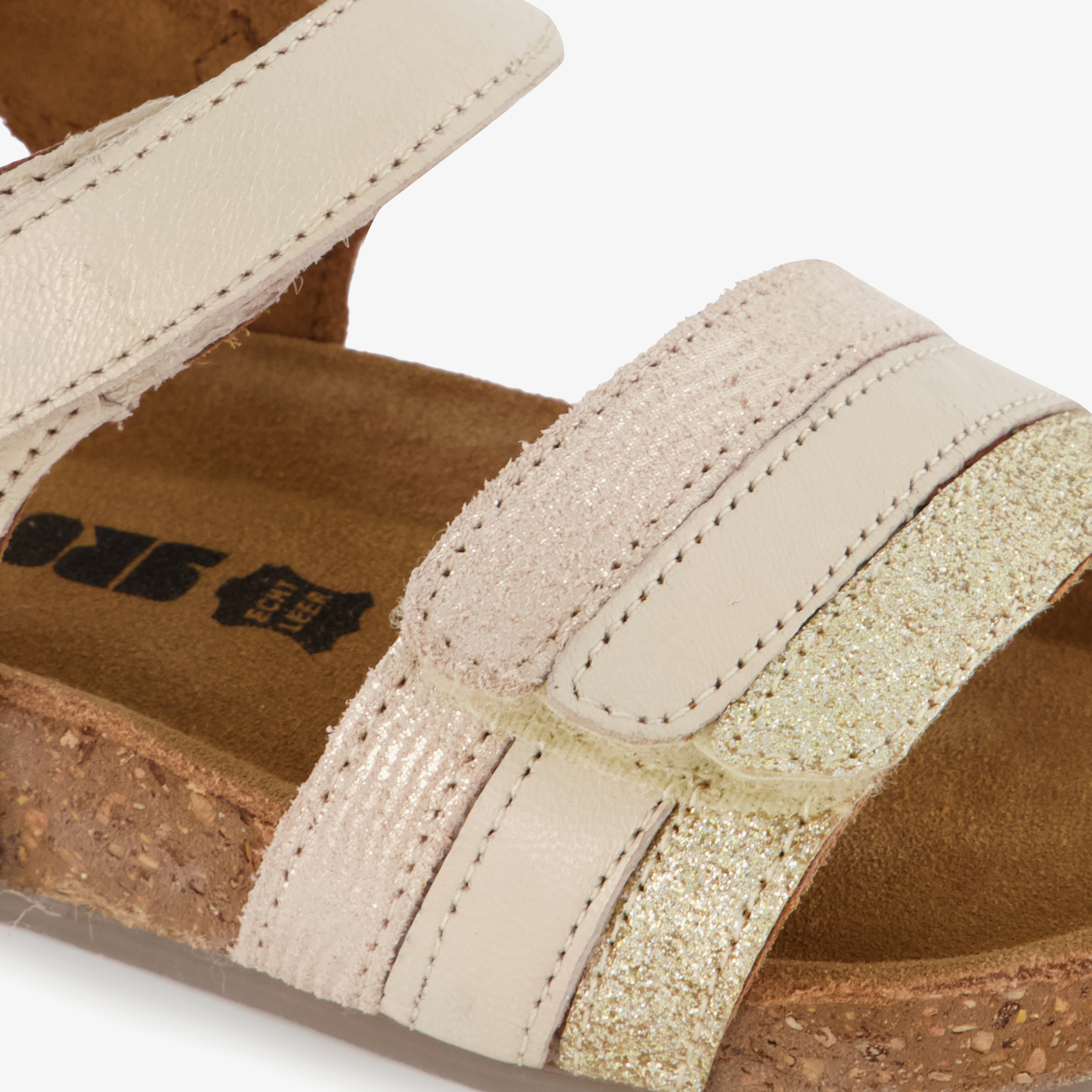 Groot leren meisjes sandalen met glitters goud beige – foto 5