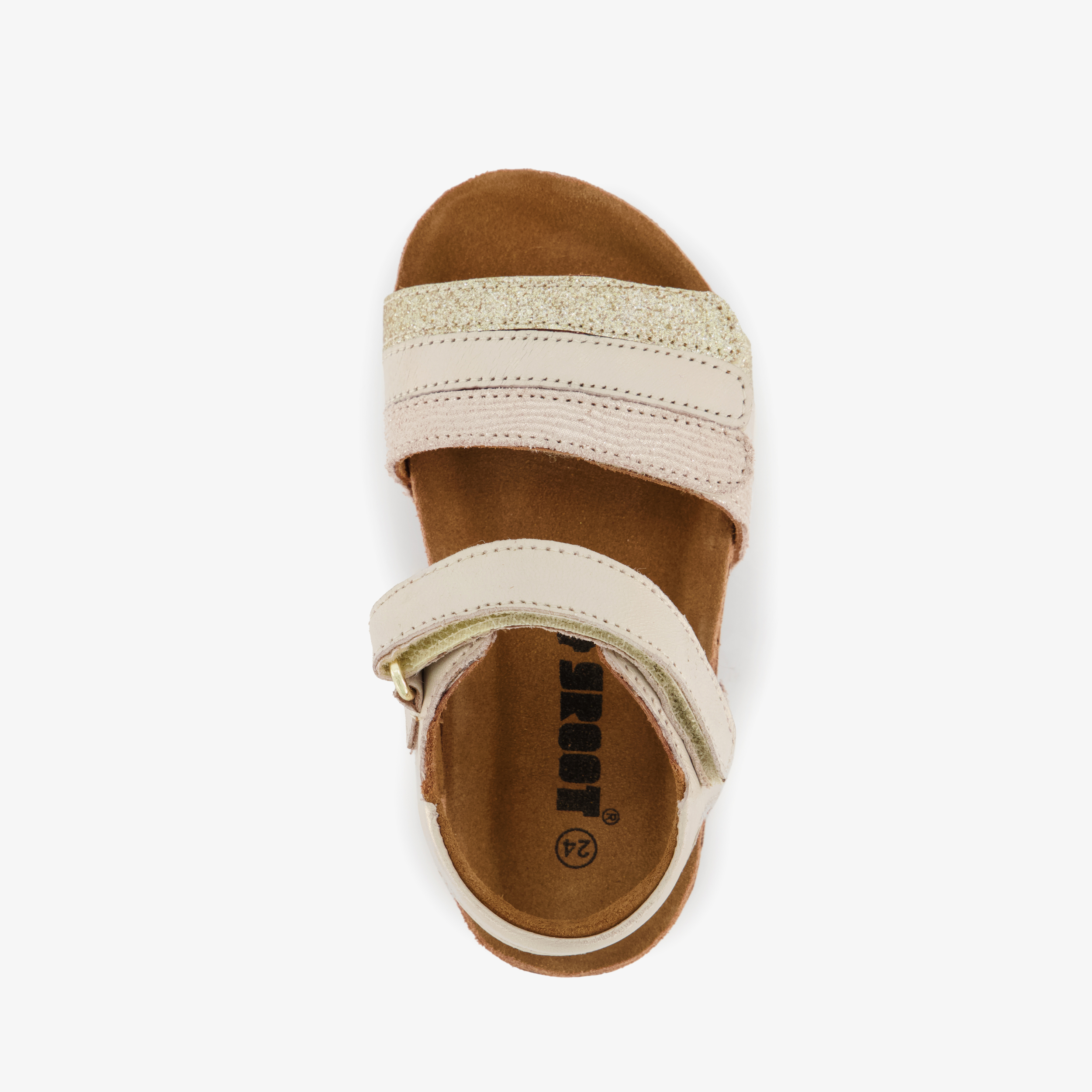Groot leren meisjes sandalen met glitters goud beige – foto 4
