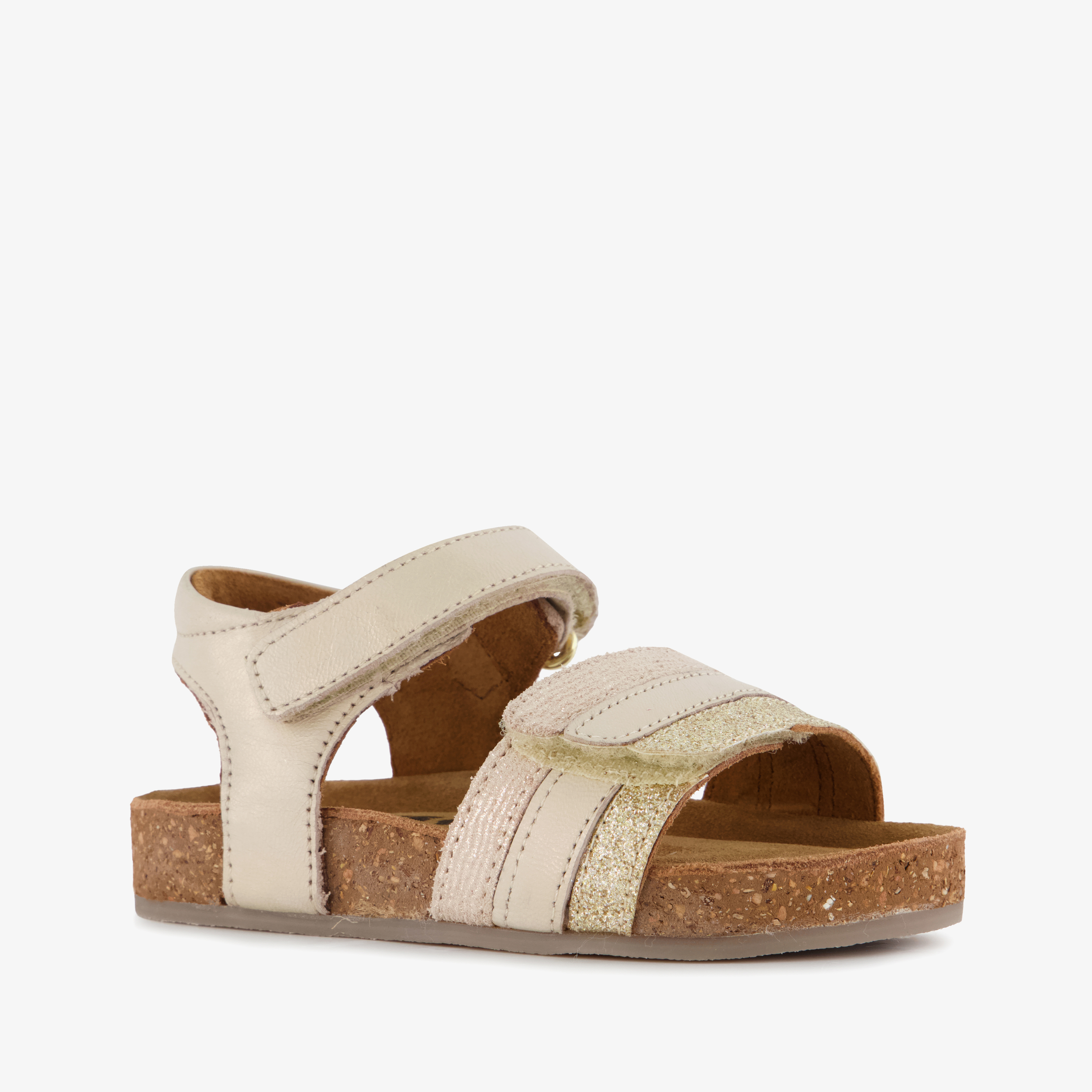Groot leren meisjes sandalen met glitters goud beige