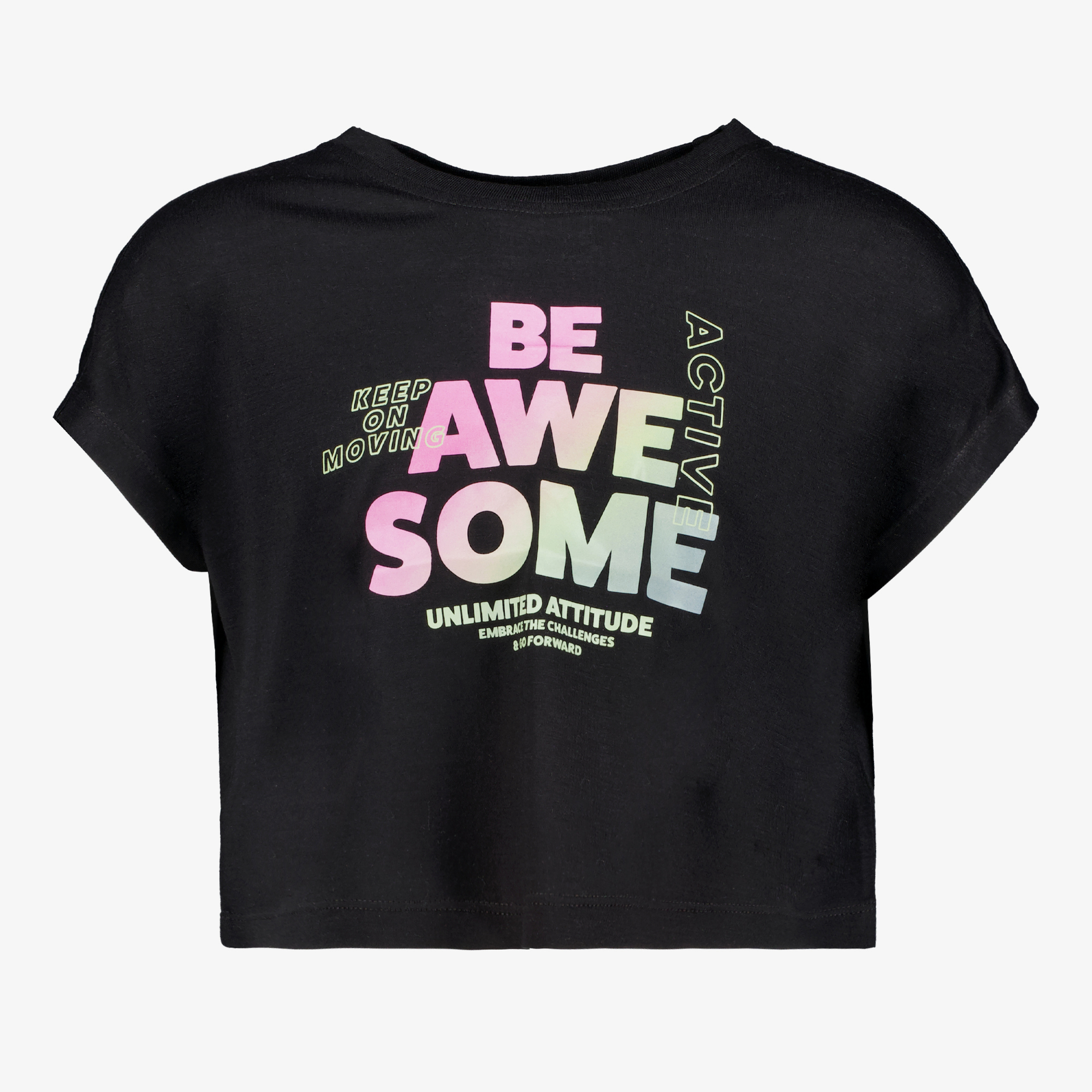 Osaga cropped meisjes sport T-shirt met opdruk zwart