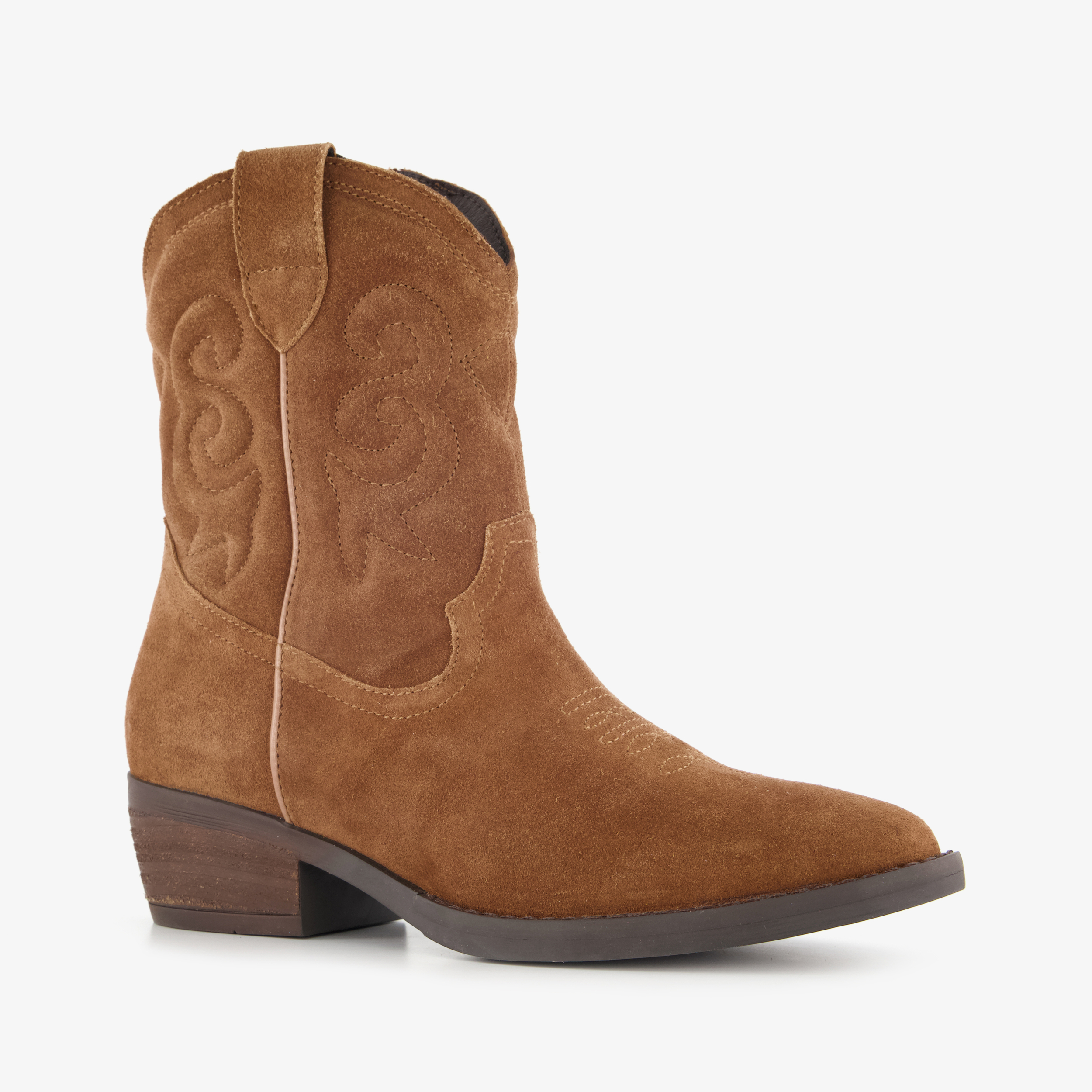 Harper suède dames cowboylaarsjes cognac enkellaarzen