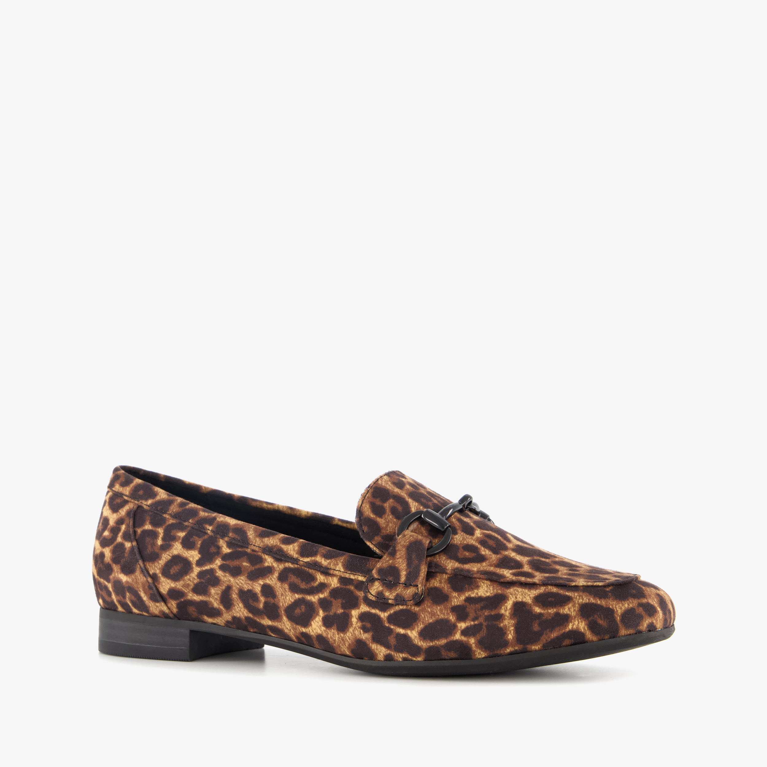 Nova dames loafers met gesp en panterprint bruin instappers