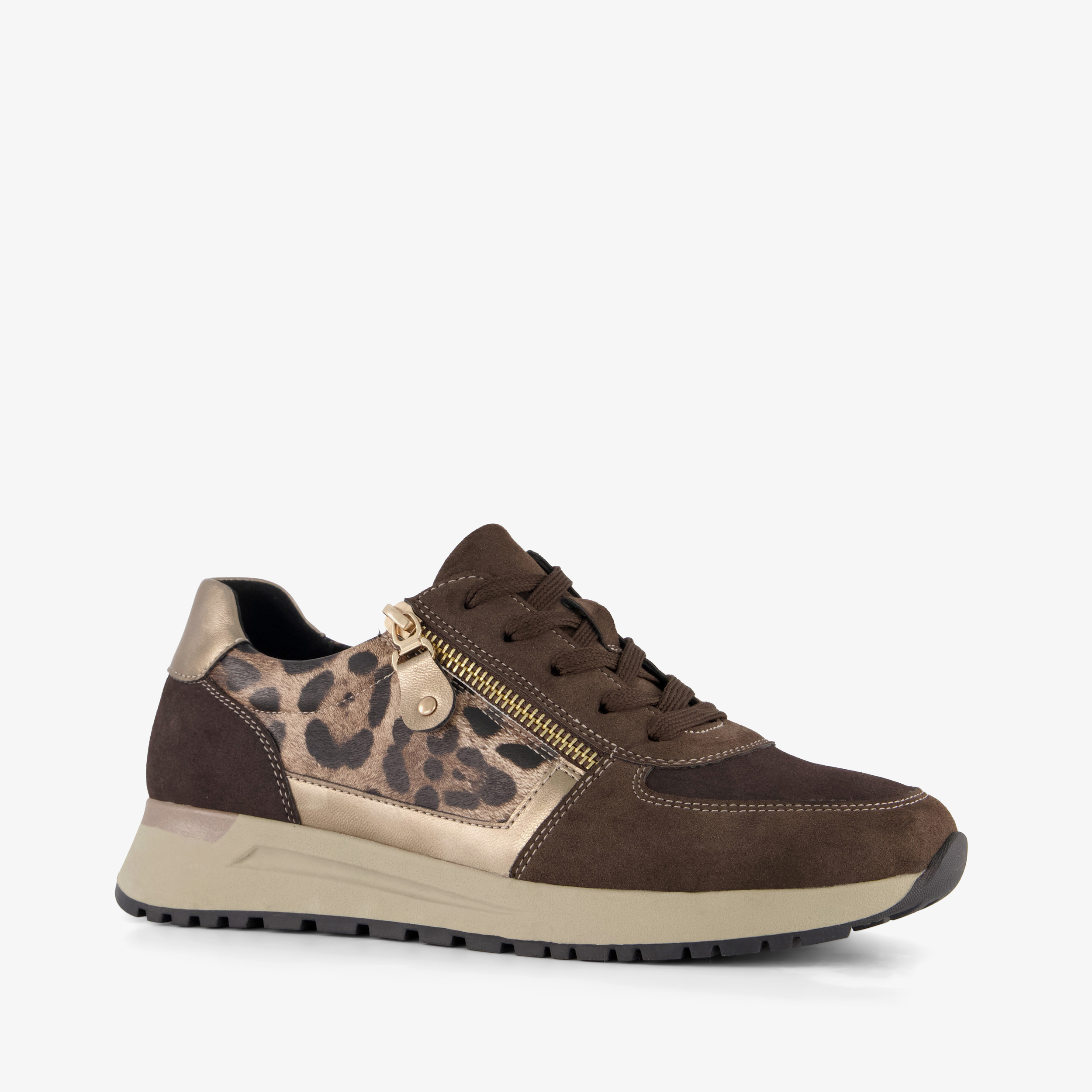 Natuform dames sneakers met panterprint details bruin