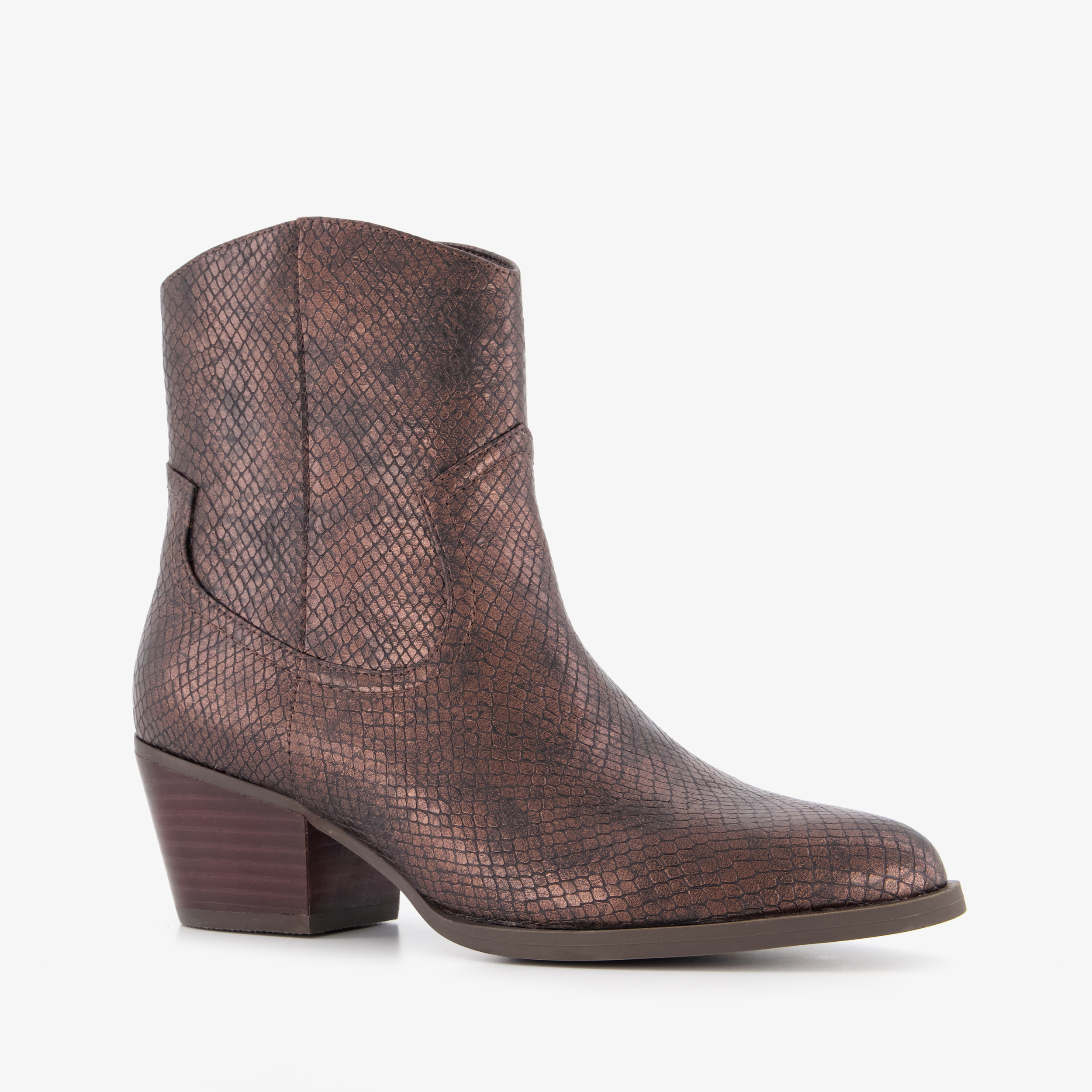 Nova dames cowboylaarsjes met slangenprint bruin enkellaarzen