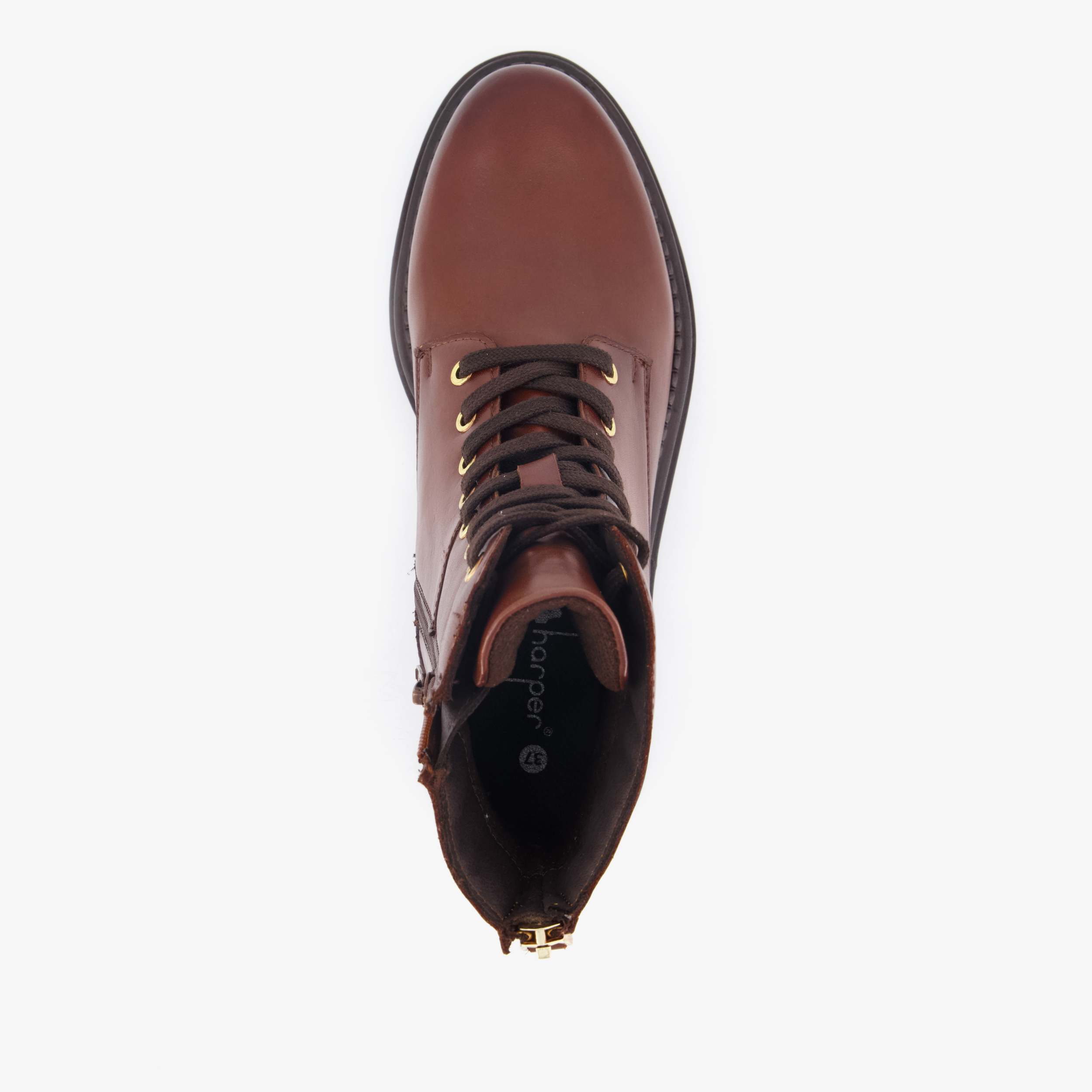 Harper leren dames veterboots met rits cognac laarzen – foto 4