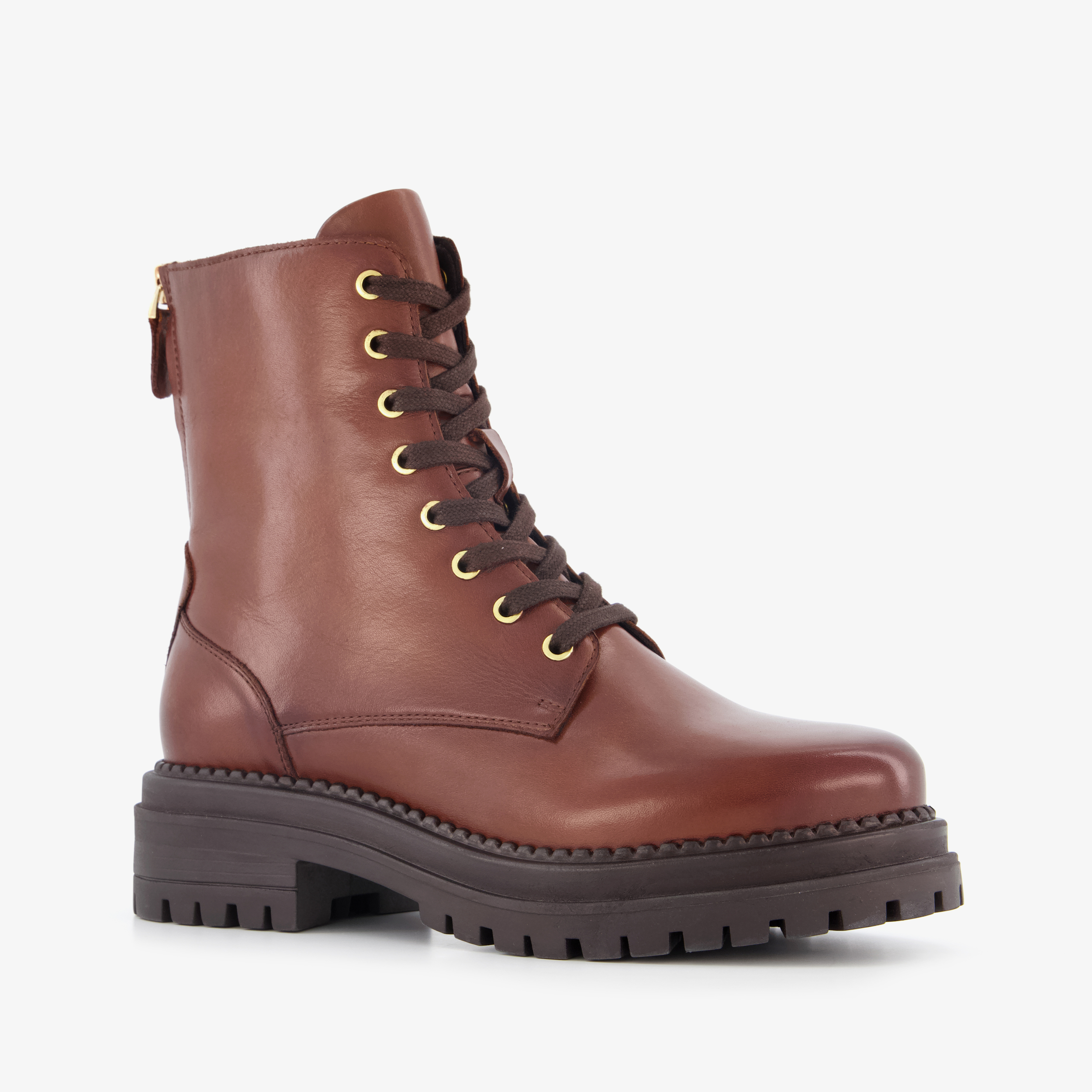 Harper leren dames veterboots met rits cognac laarzen