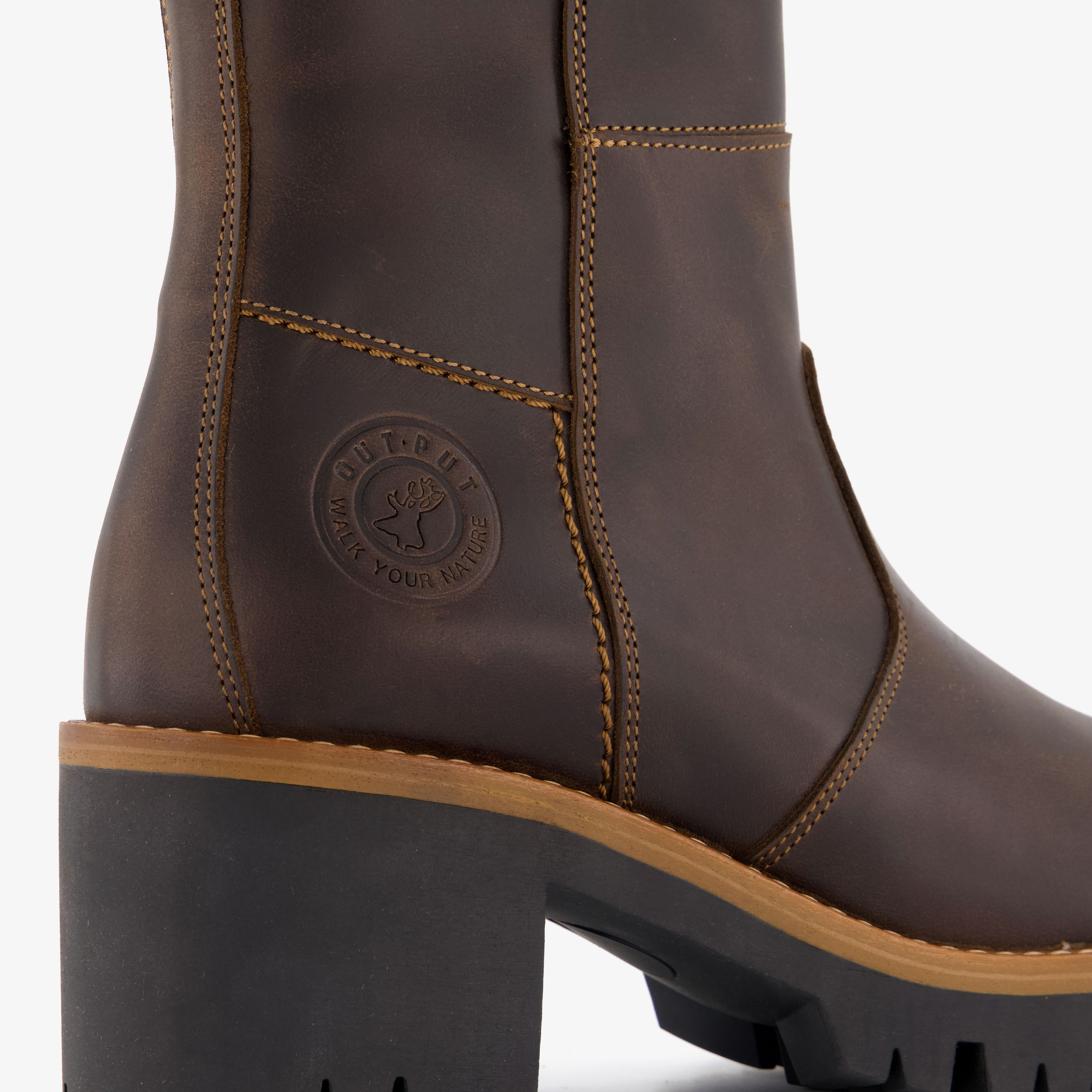 Output leren dames boots met hak bruin enkellaarzen – foto 5