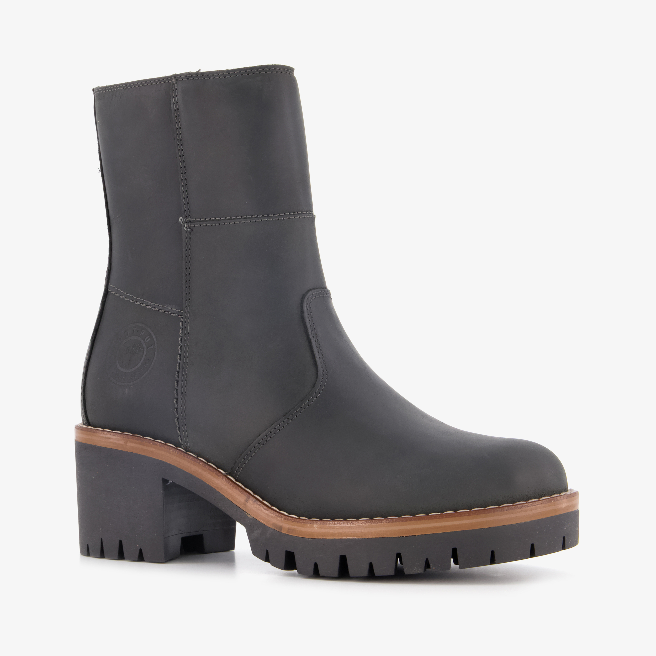 Output leren dames boots met hak zwart enkellaarzen