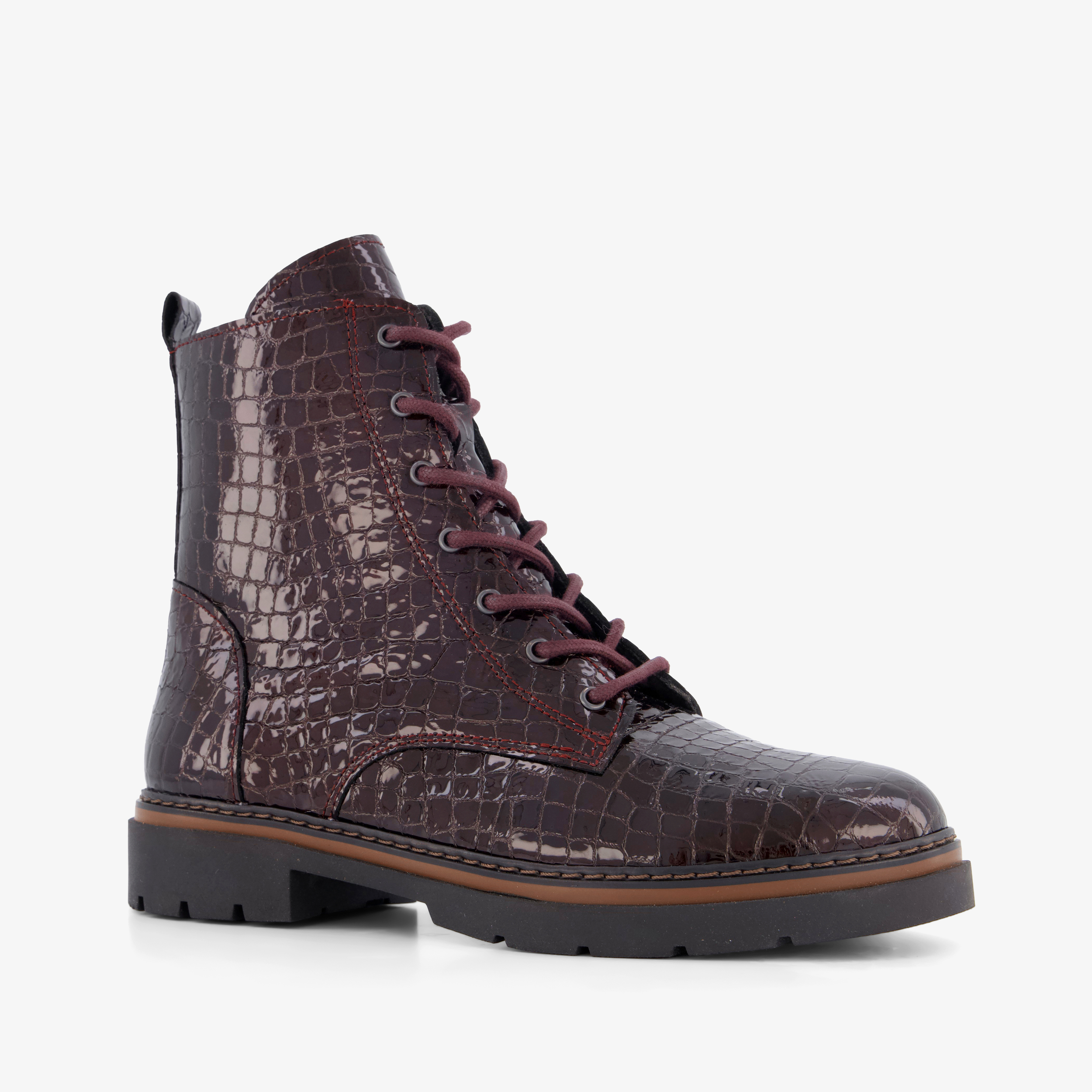 Hush Puppies leren croco dames veterboots bordeauxrood laarzen