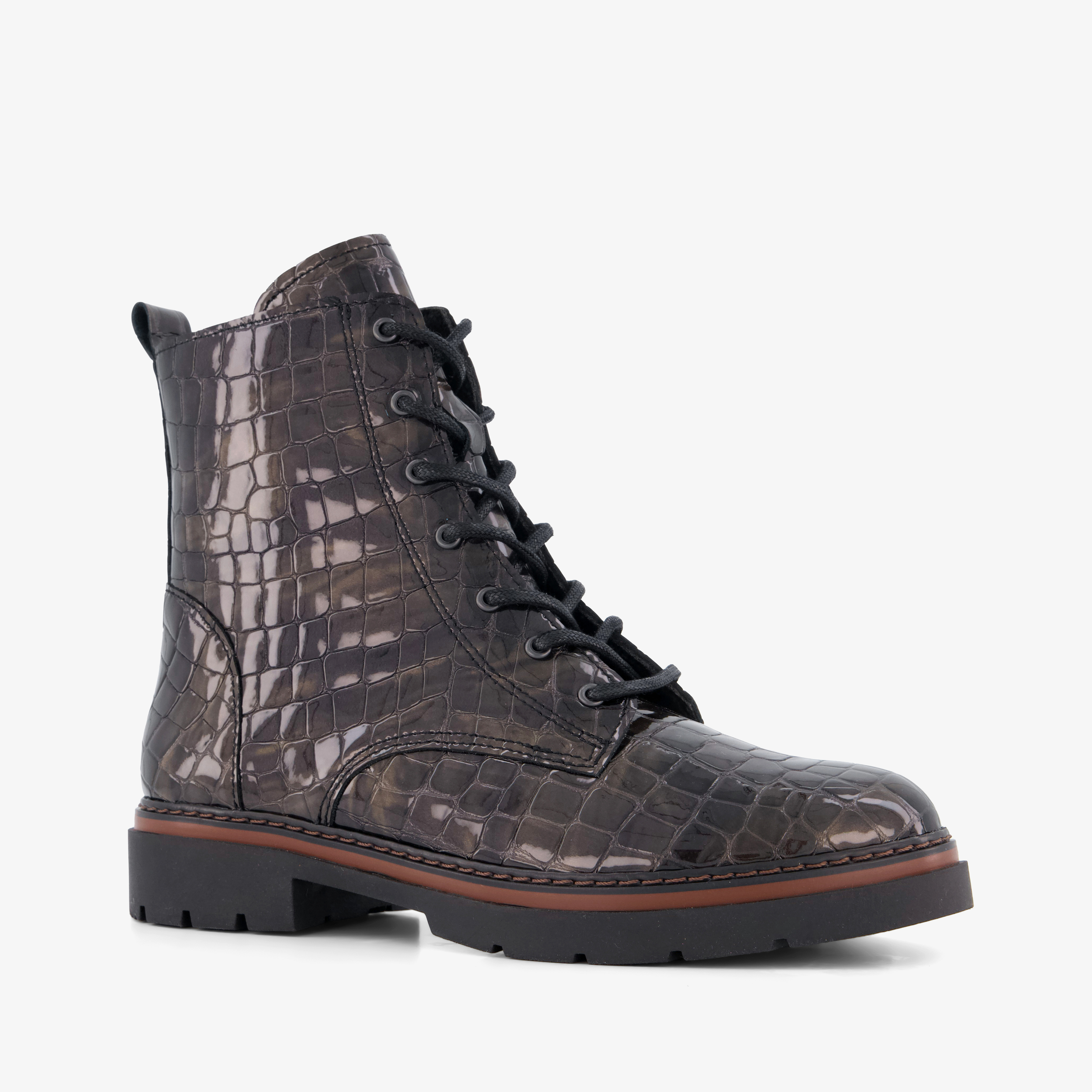 Hush Puppies leren croco dames veterboots bruin laarzen