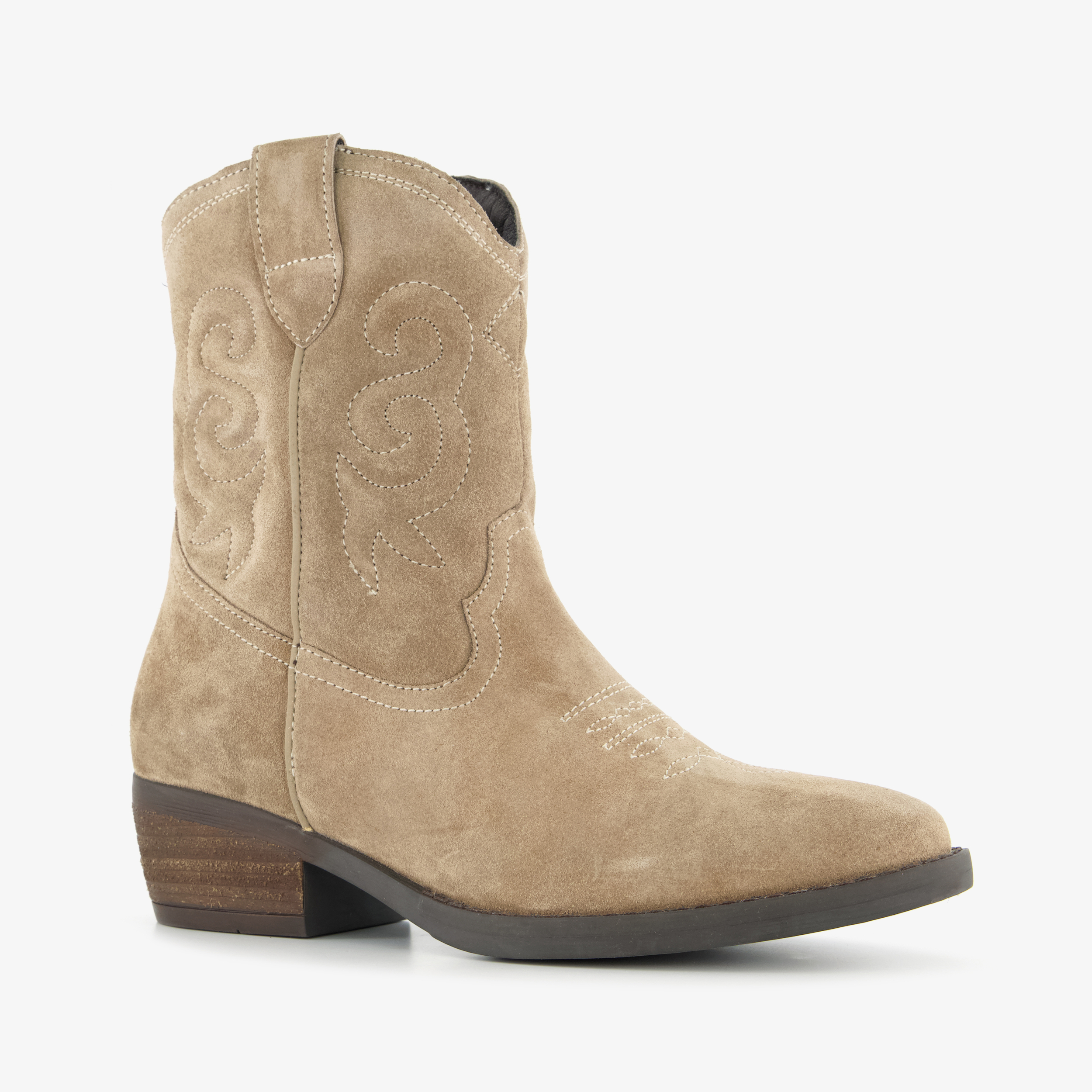 Harper suède dames cowboylaarzen beige enkellaarzen