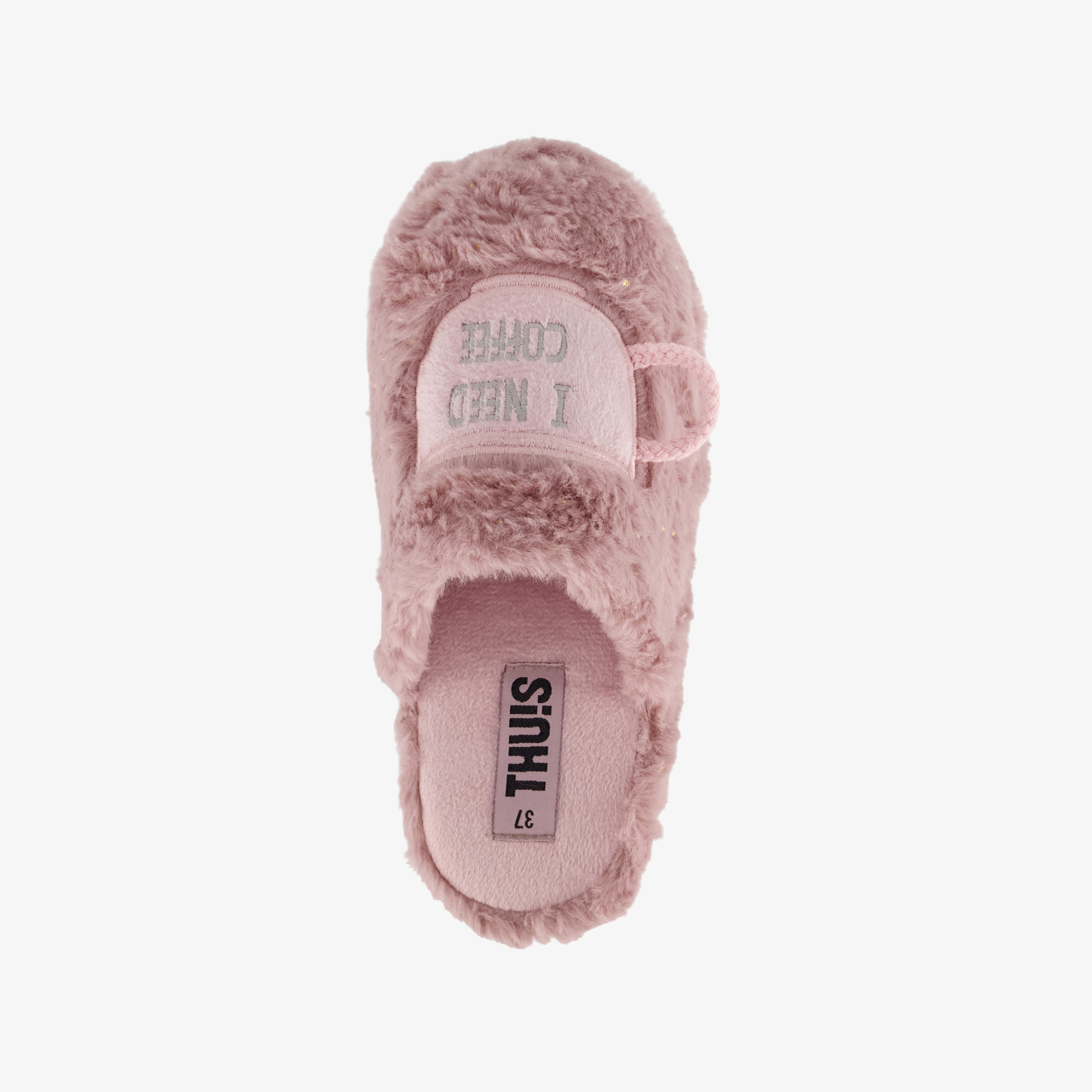 Thu!s fluffy dames instap pantoffels koffie roze – foto 4