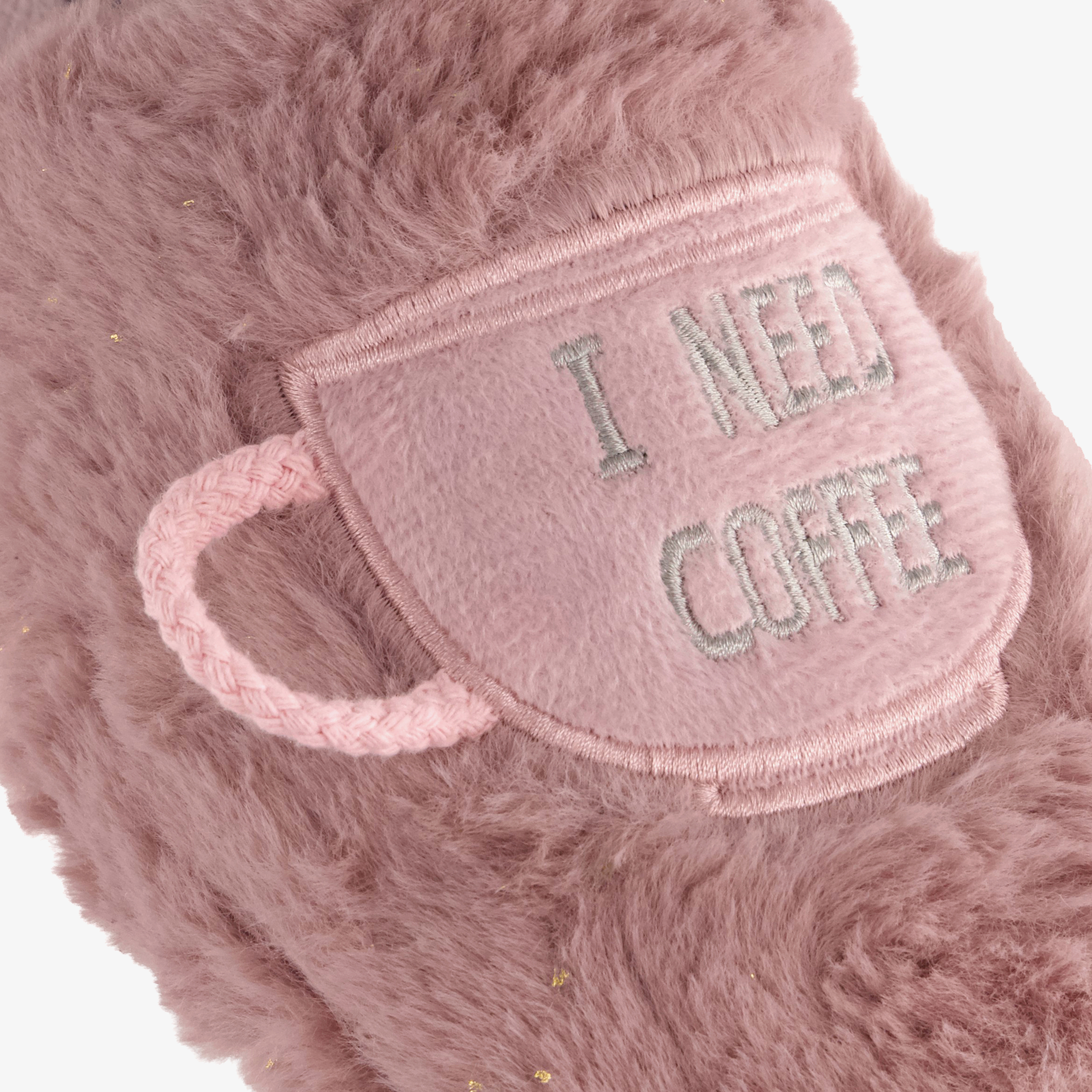 Thu!s fluffy dames instap pantoffels koffie roze – foto 5