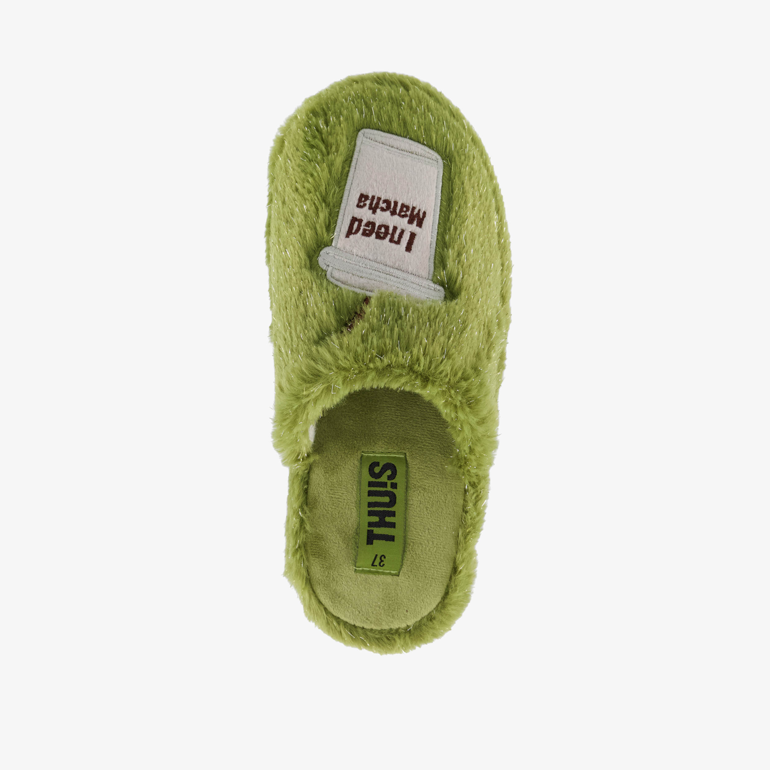 Thu!s fluffy dames instap pantoffels matcha groen – foto 4