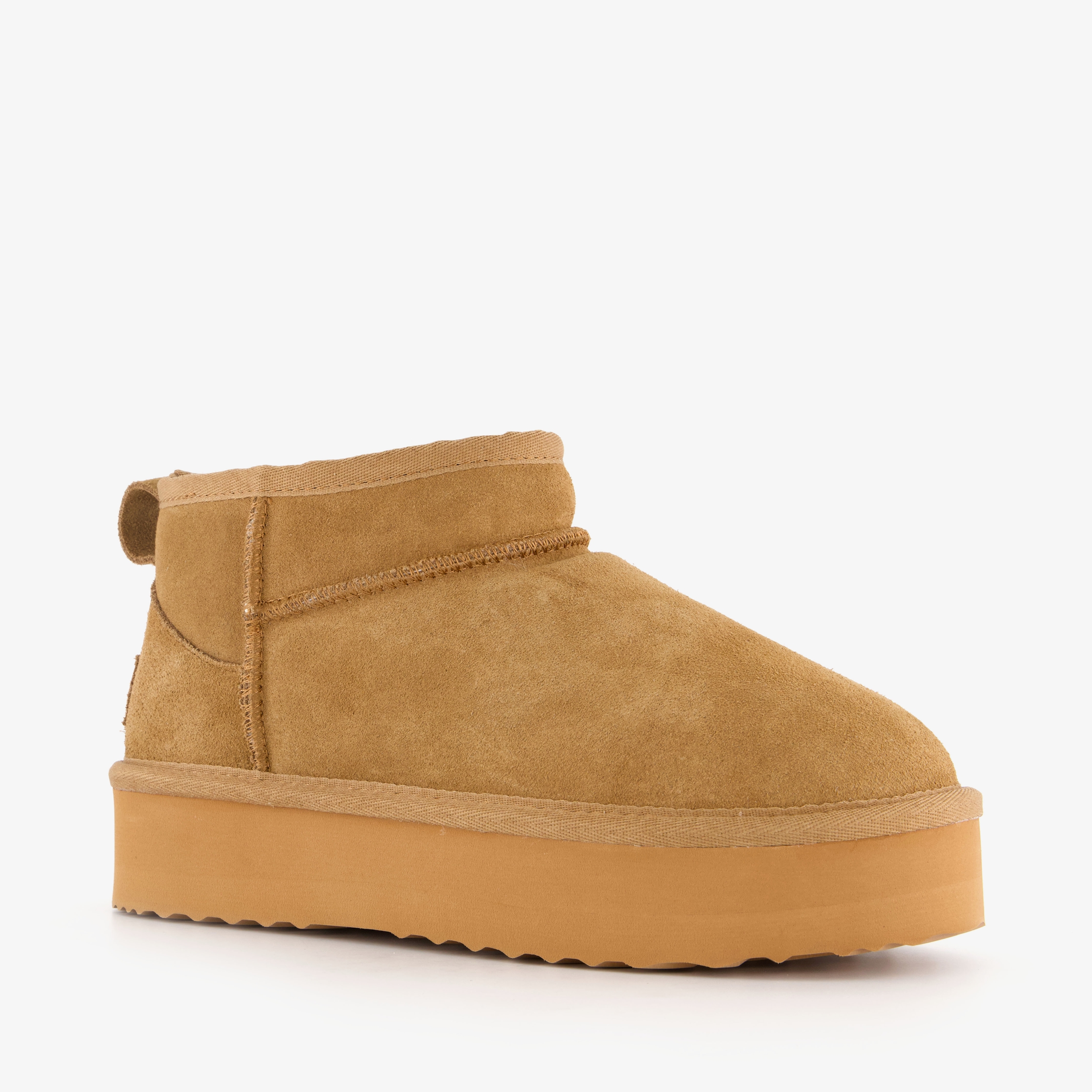 Hush Puppies suede dames enkellaarsjes cognac